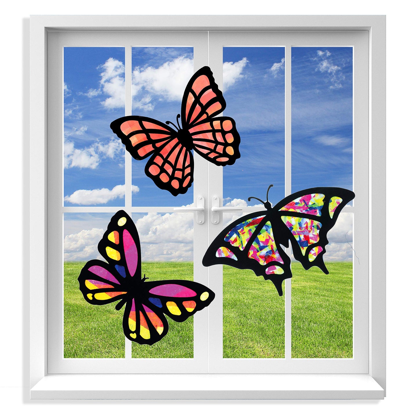 VHALE Butterfly Suncatchers Craft Kit — 3 Sets, 9 Cutouts, Tissue Paper Stained Glass