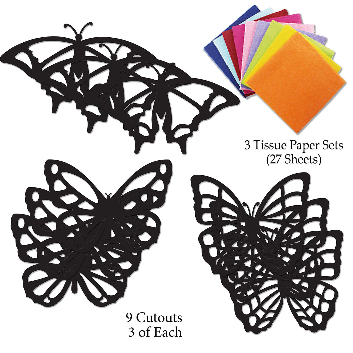 VHALE Butterfly Suncatchers Craft Kit — 3 Sets, 9 Cutouts, Tissue Paper Stained Glass