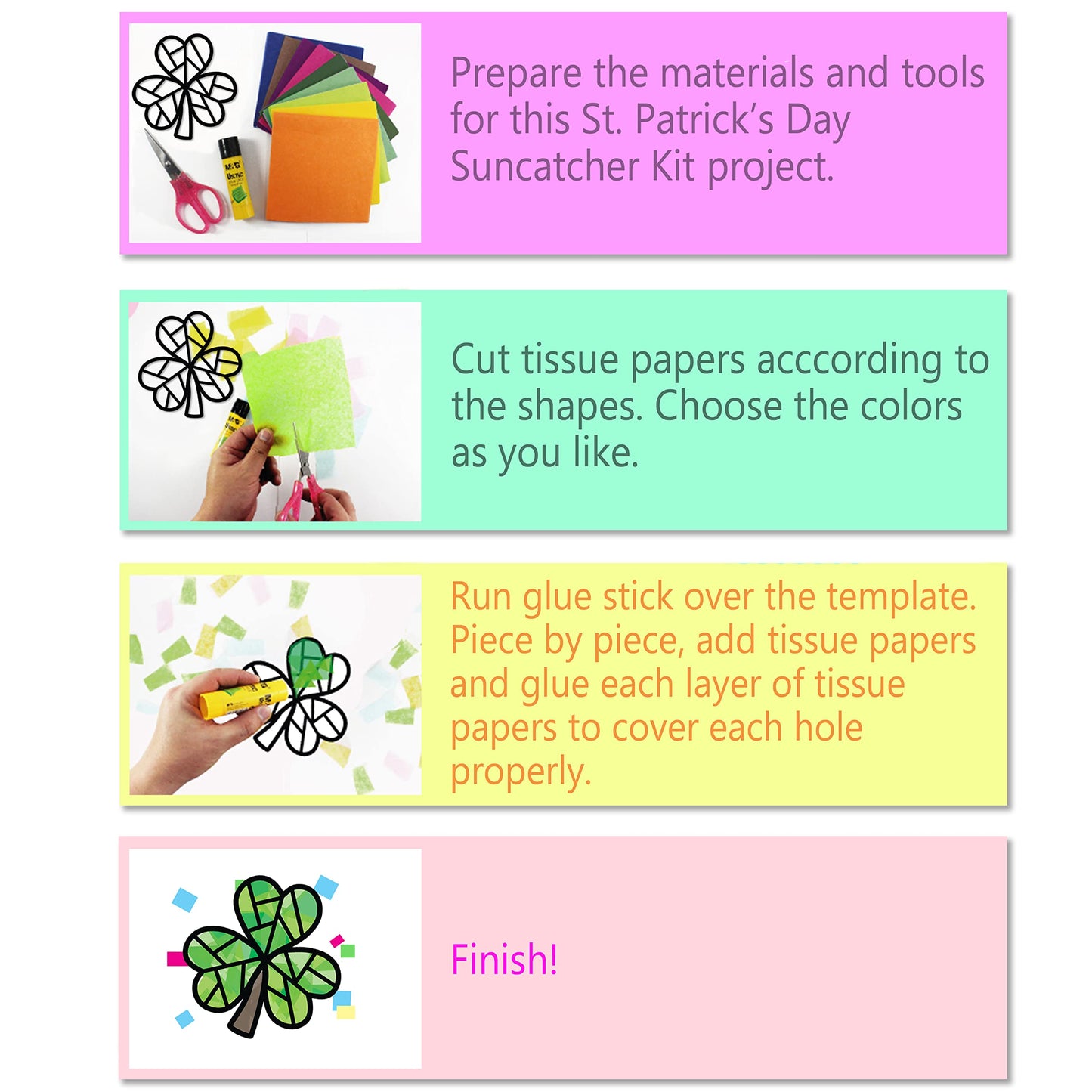 VHALE Suncatchers Craft 3 Sets with Tissue Paper – St. Patrick's Day Window Art Kit