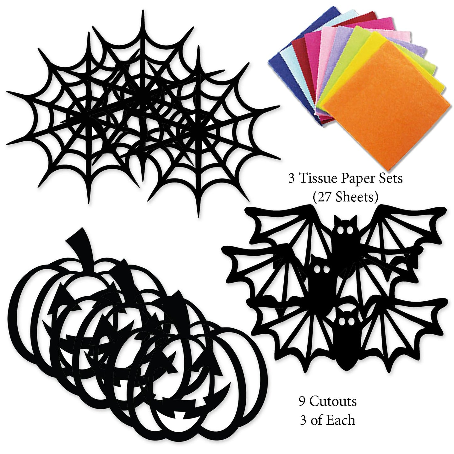 VHALE Suncatchers Craft Sets: 3 Halloween Templates + Tissue Papers for Window Art