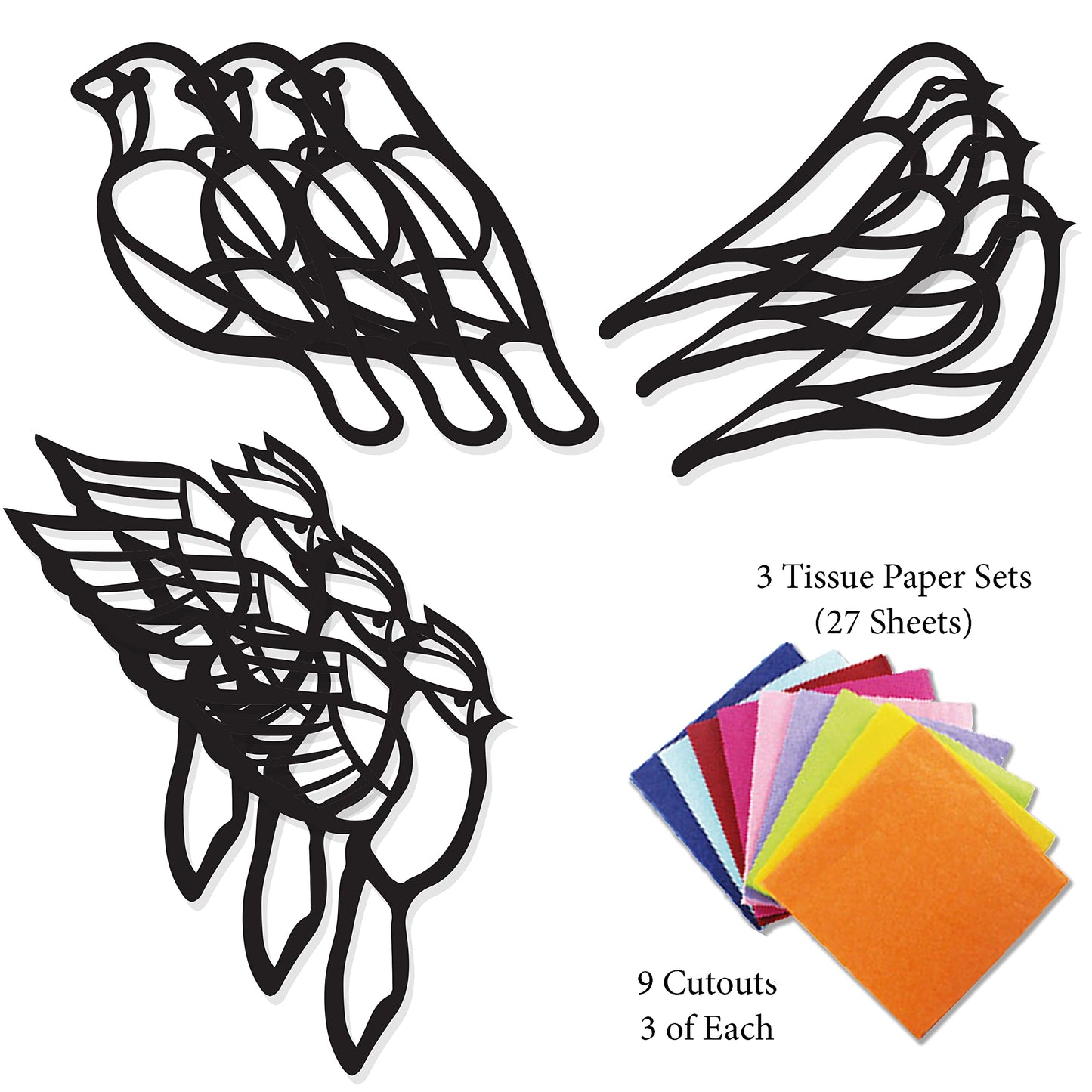 VHALE Suncatchers Craft Kit – 3 Sets (9 Bird Cutouts) with Tissue Papers