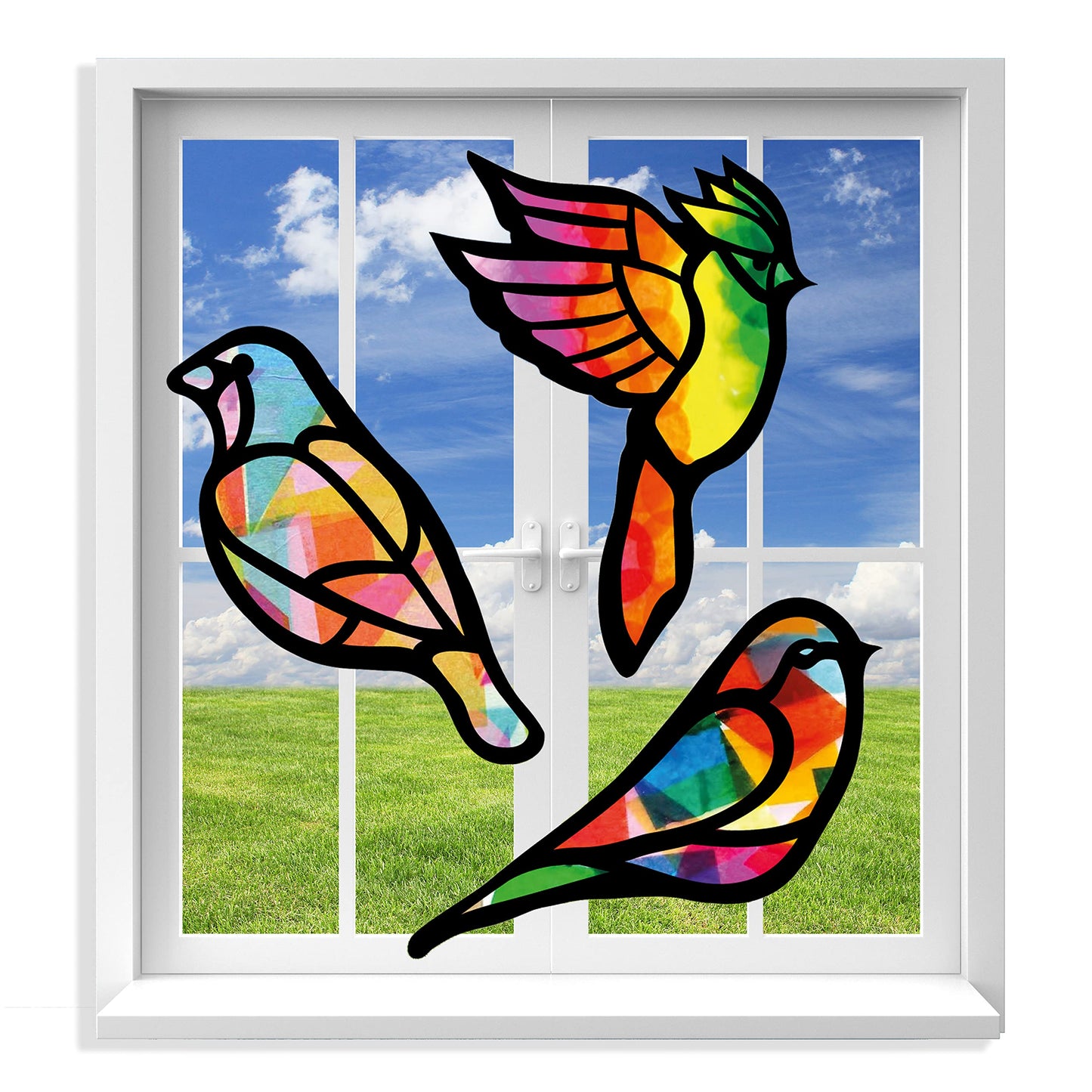 VHALE Suncatchers Craft Kit – 3 Sets (9 Bird Cutouts) with Tissue Papers