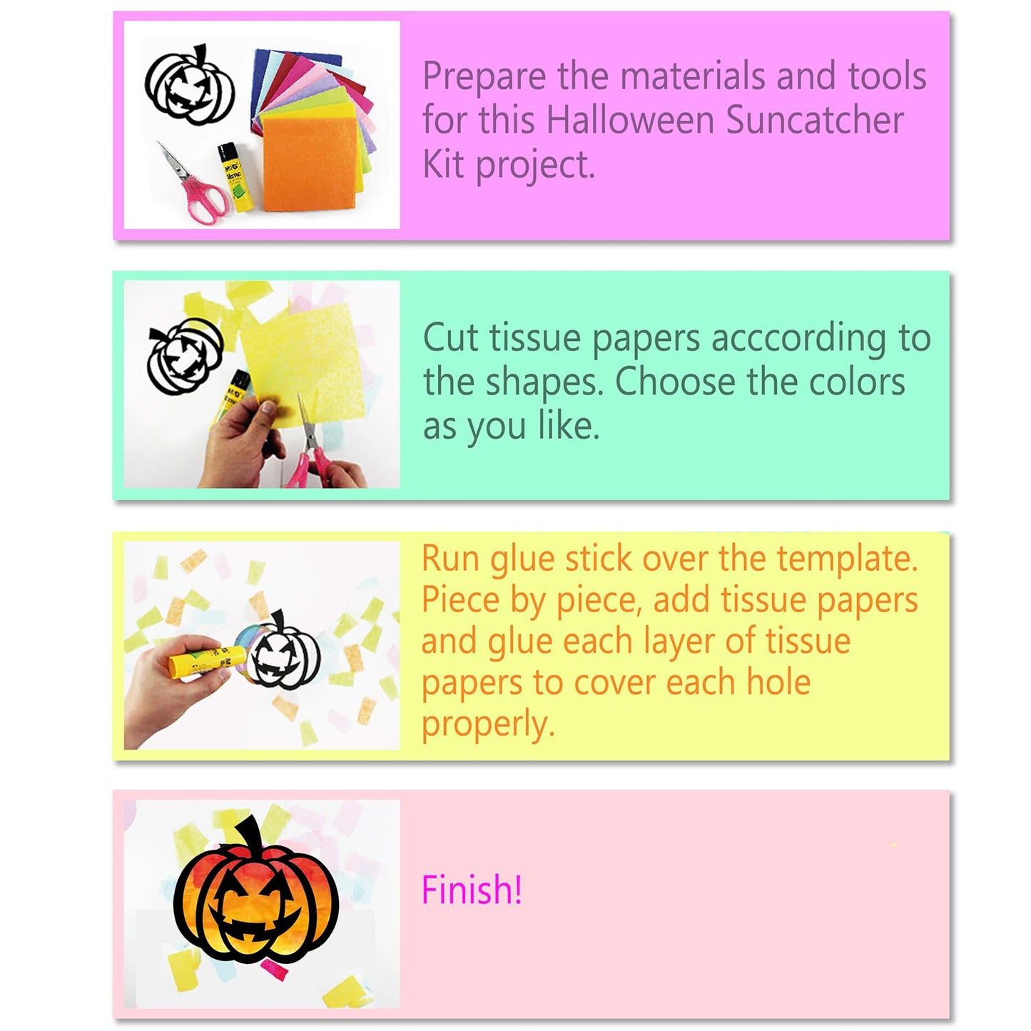 VHALE Suncatchers Craft Sets: 3 Halloween Templates + Tissue Papers for Window Art