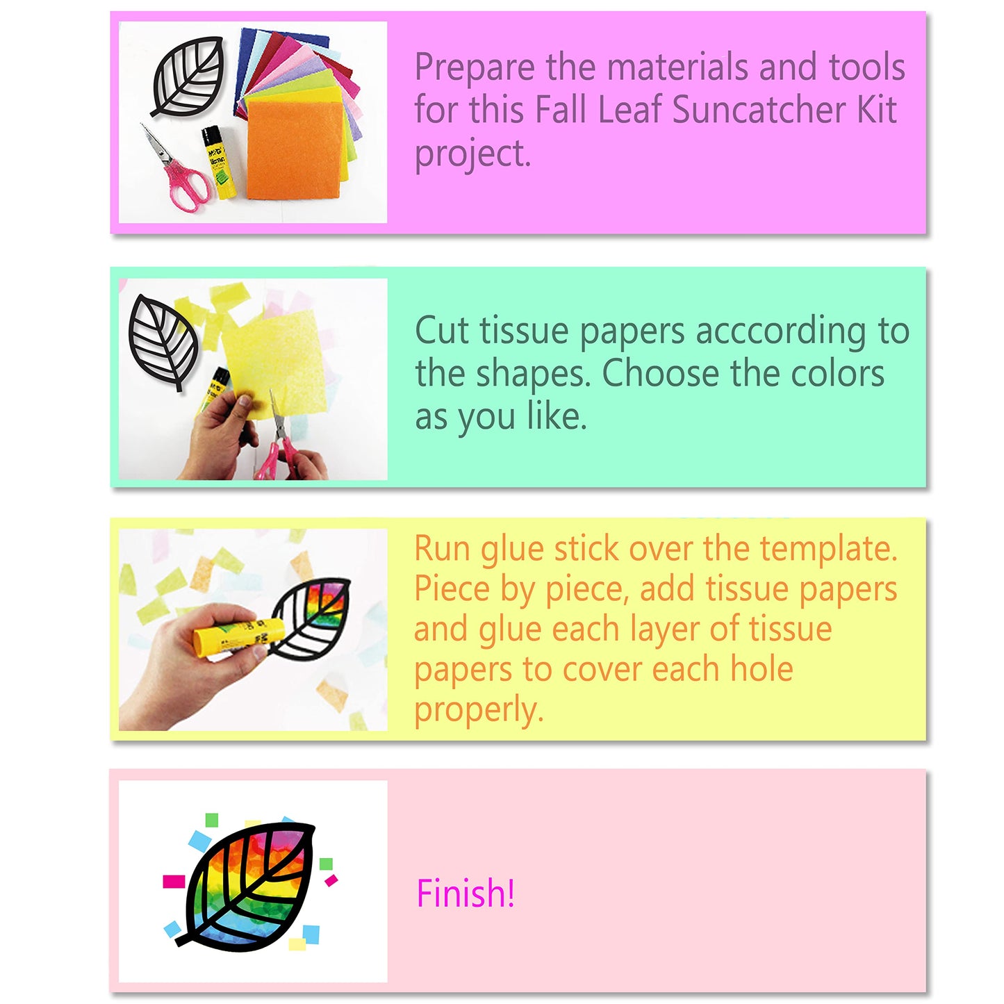 VHALE Suncatchers Craft Kit — 3 Sets (9 Cutouts) Fall Leaf Sun Catchers