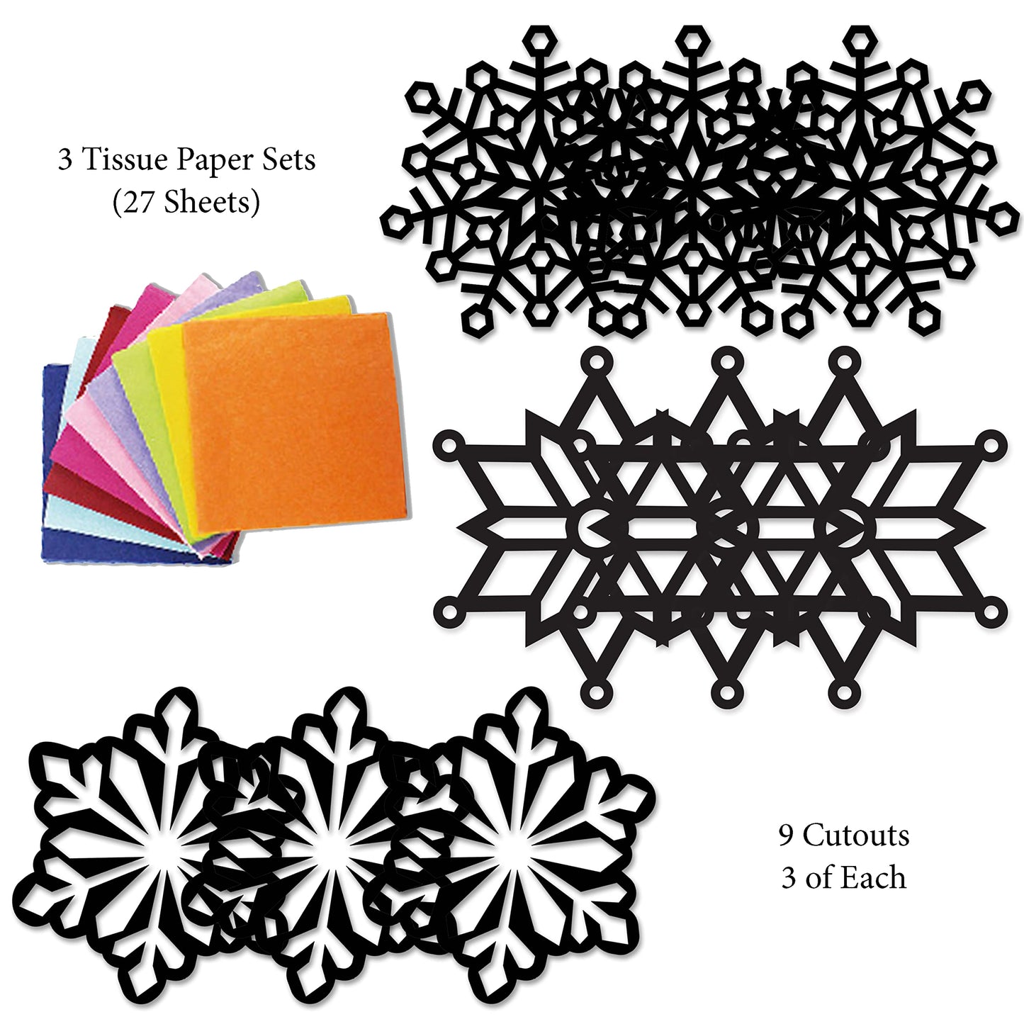 VHALE Suncatchers Craft Kit – 3 Snowflake Sets with Color Tissue Papers for Window Art
