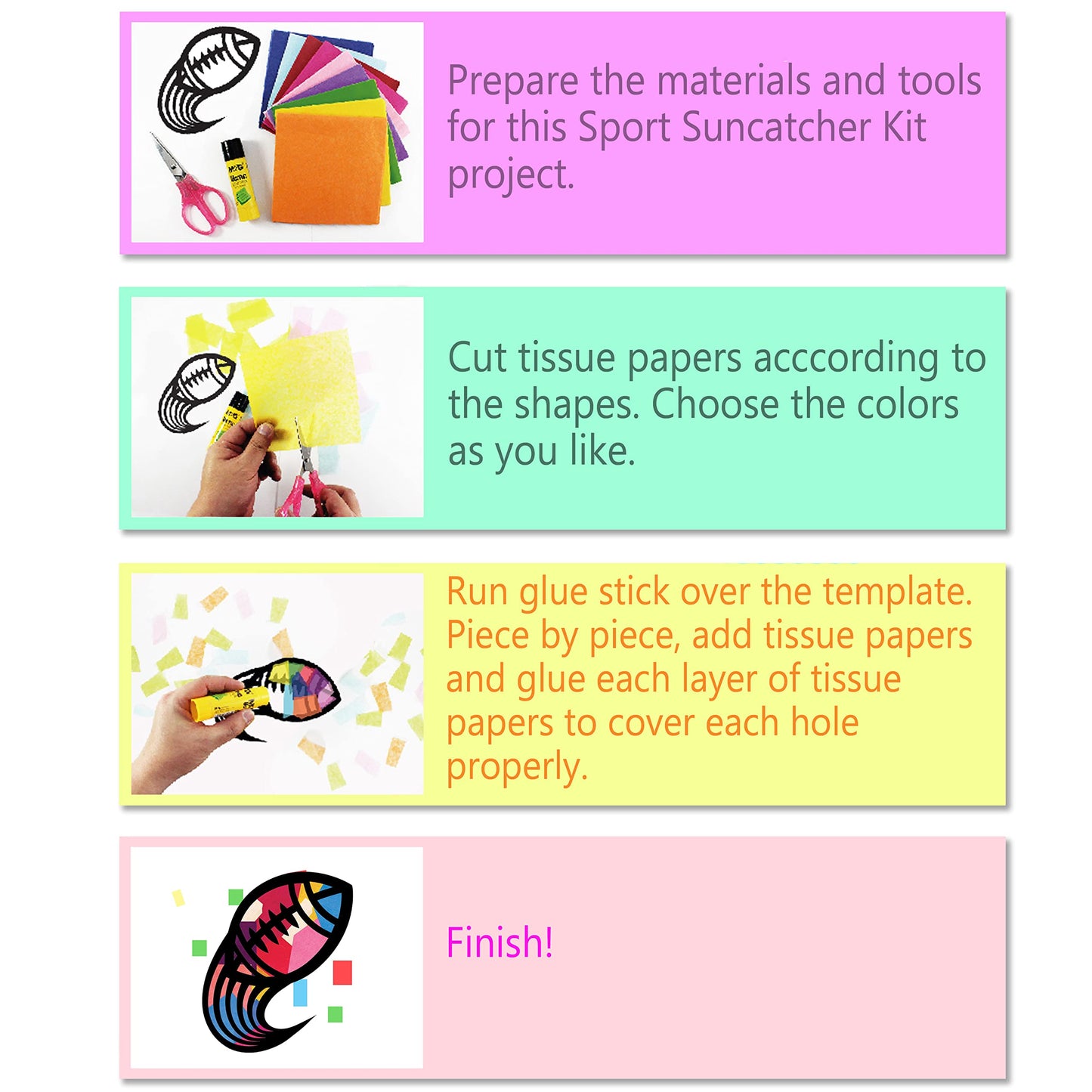 VHALE Suncatchers Craft Kit – Sport Theme (3 Sets, 9 Cutouts) with Tissue Papers