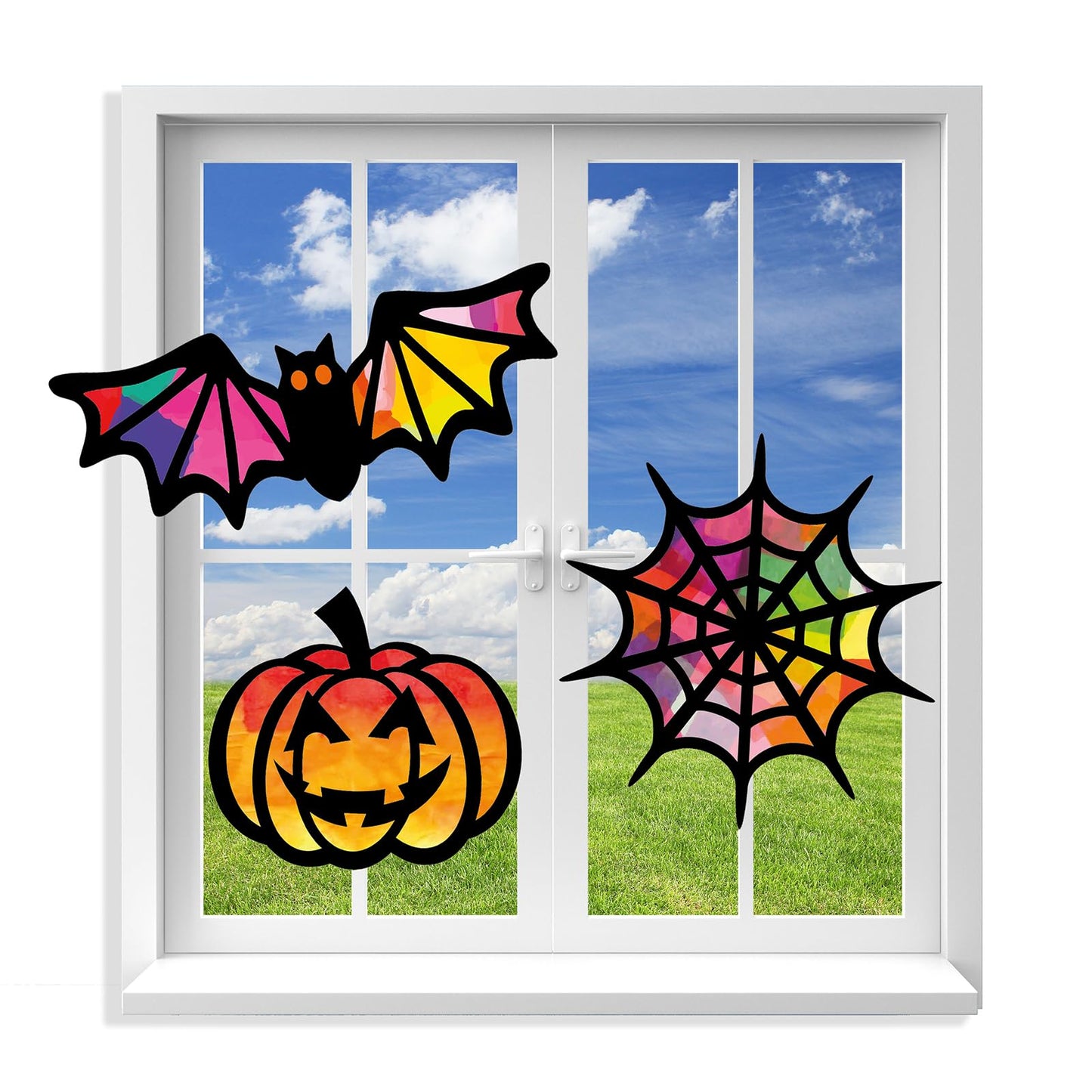 VHALE Suncatchers Craft Sets: 3 Halloween Templates + Tissue Papers for Window Art