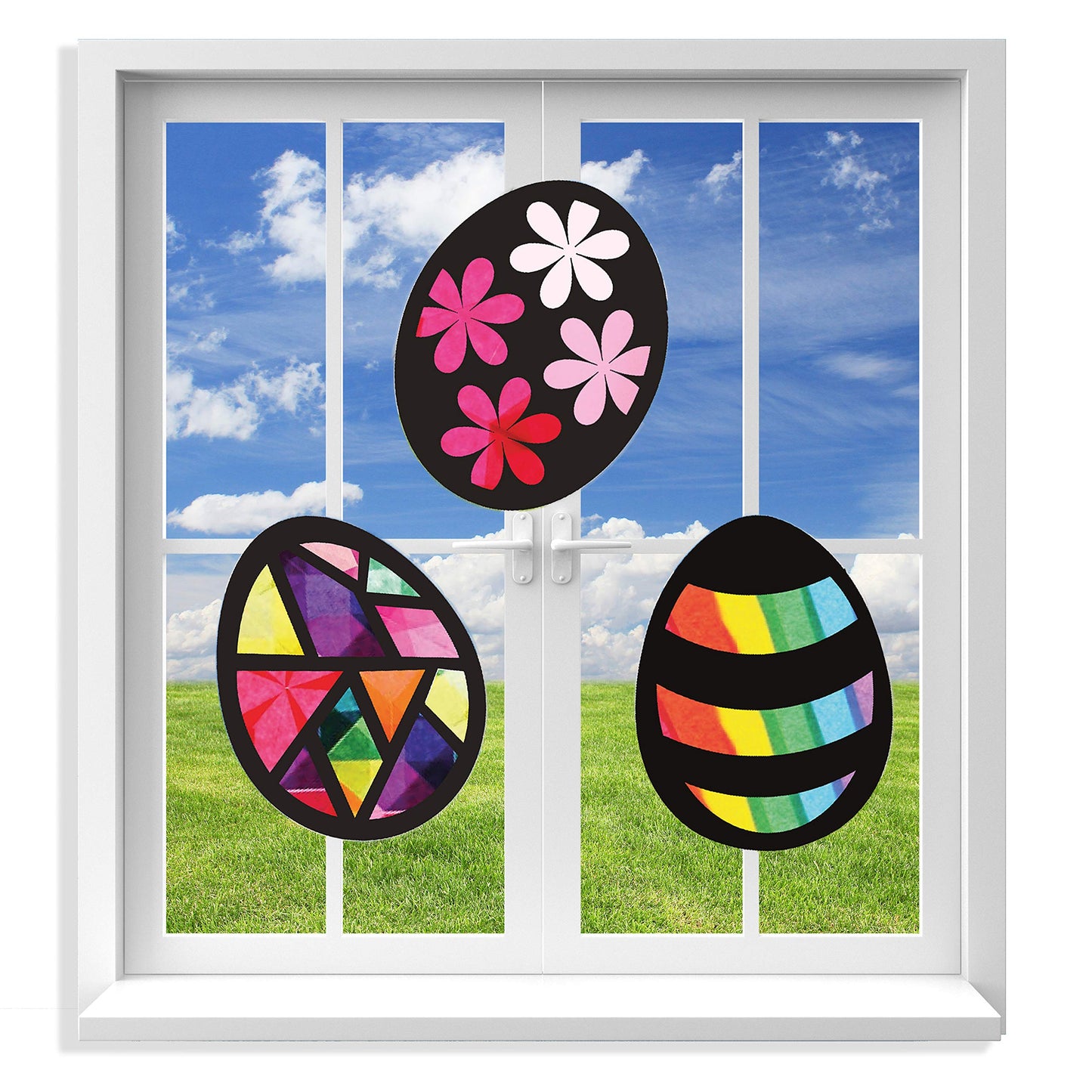 VHALE Suncatchers Craft 3 Sets (9 Cutouts) – Easter Egg Window Art Kit