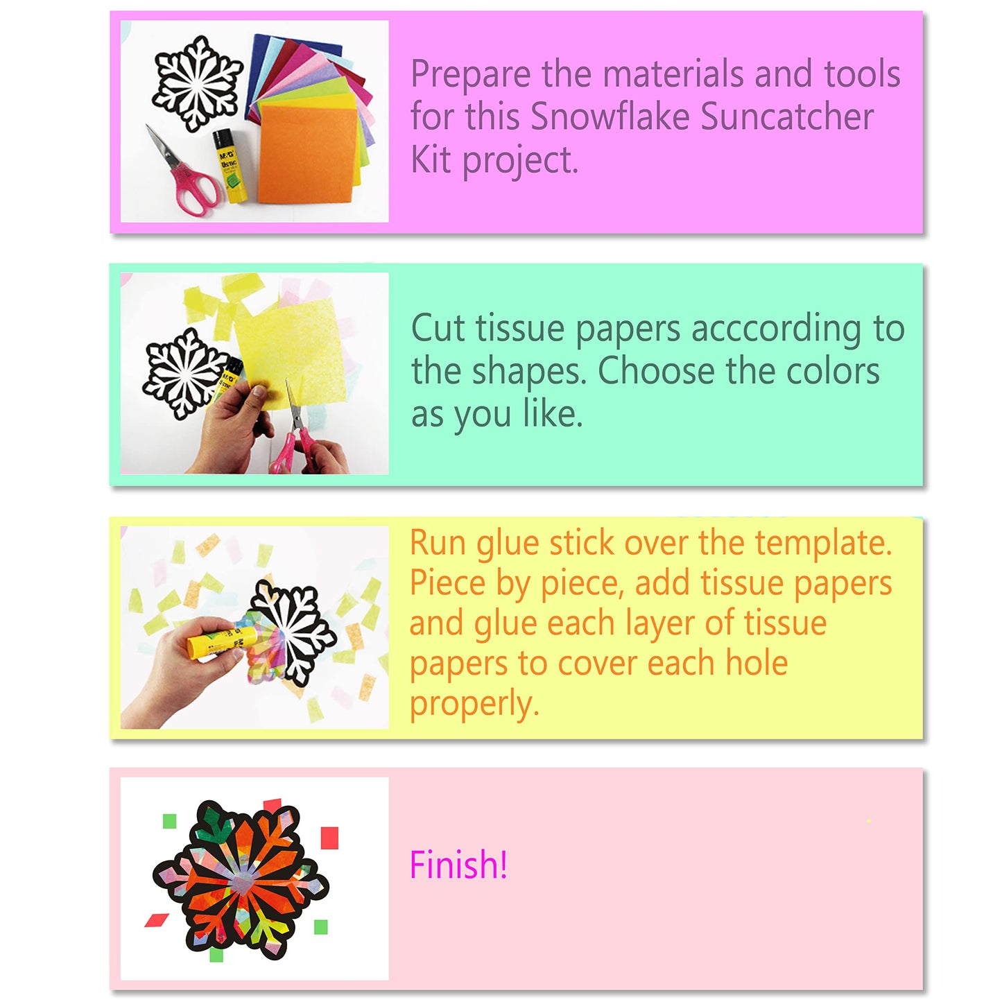 VHALE Suncatchers Craft Kit – 3 Snowflake Sets with Color Tissue Papers for Window Art