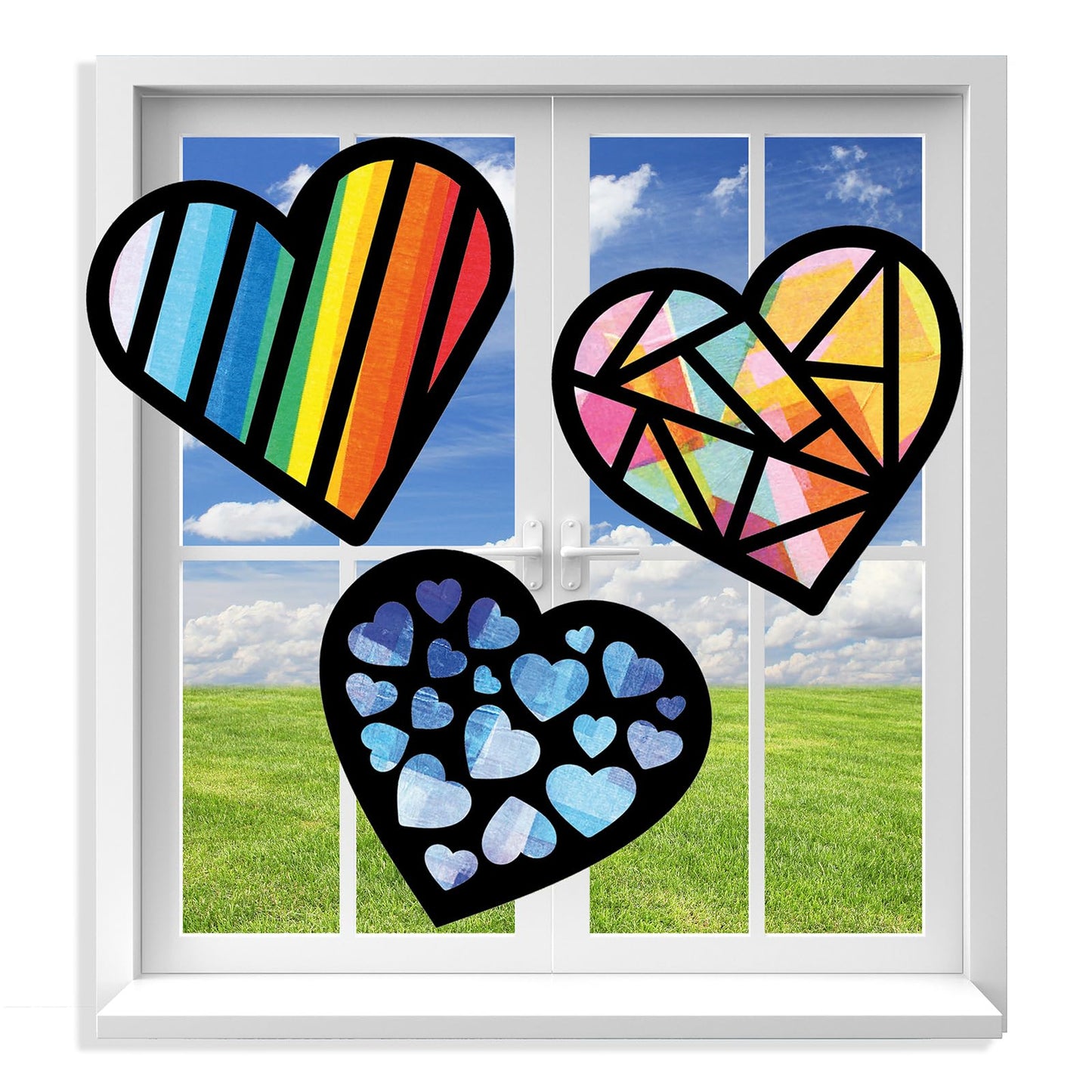 VHALE Suncatchers Craft Kit – 3 Sets (9 Heart Cutouts) with Color Tissue Paper