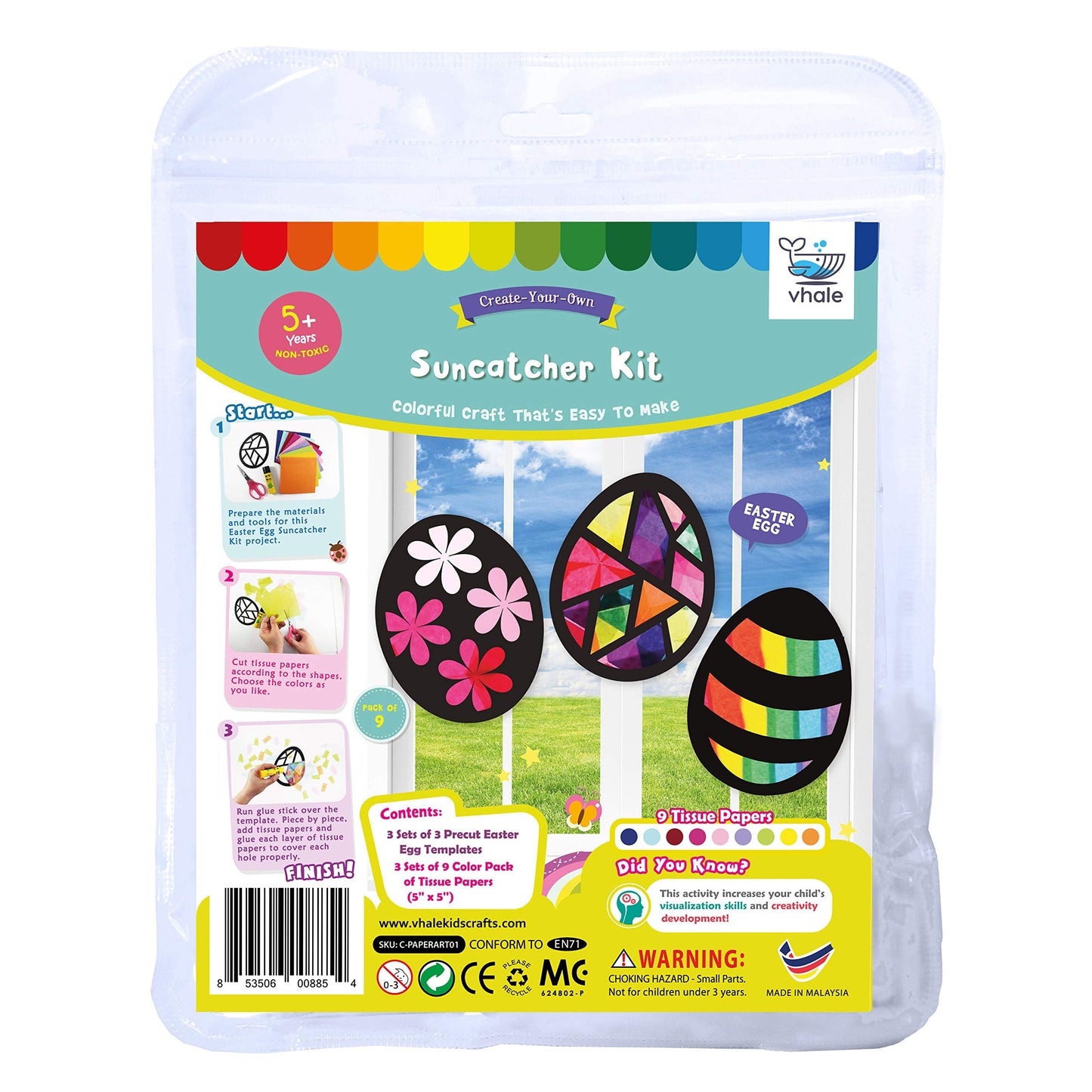 VHALE Suncatchers Craft 3 Sets (9 Cutouts) – Easter Egg Window Art Kit