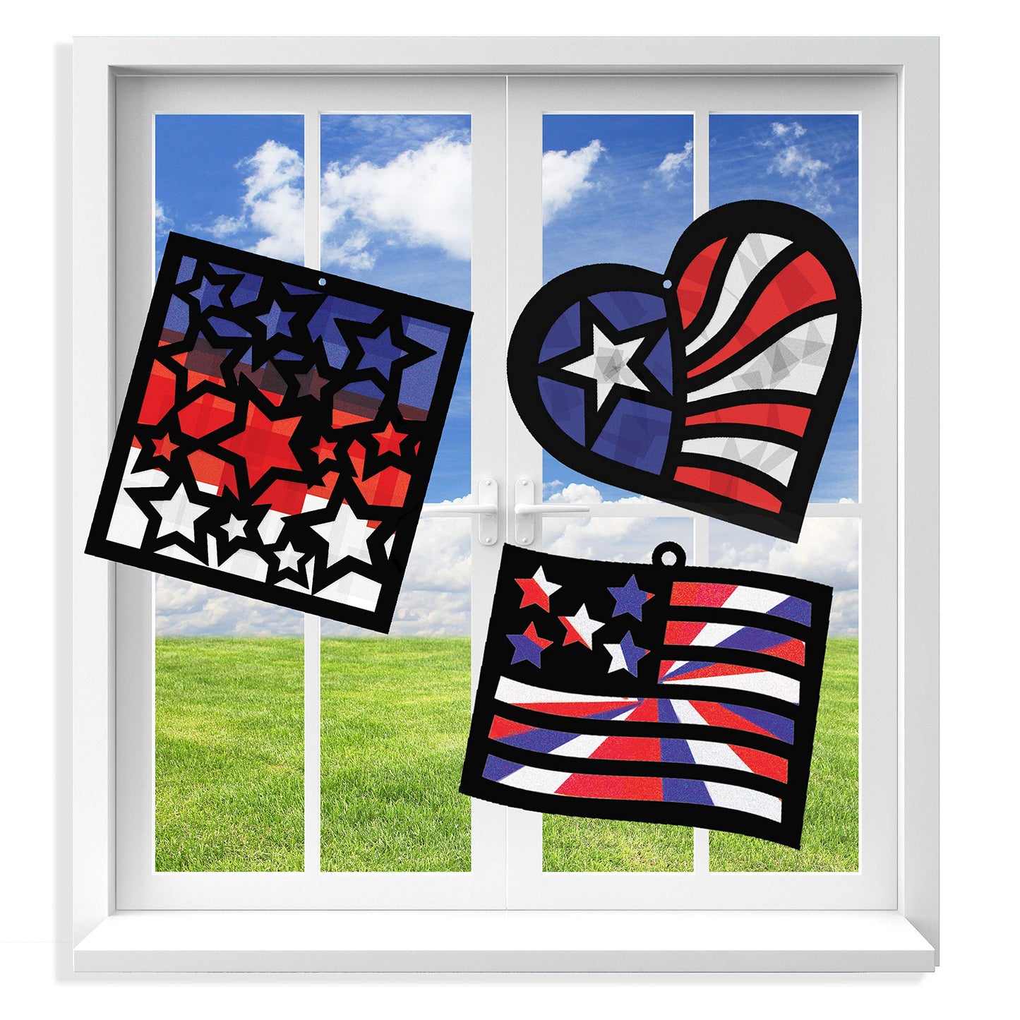 VHALE Suncatchers Craft – 3 Sets (9 Cutouts) Patriotic Window Art Kit