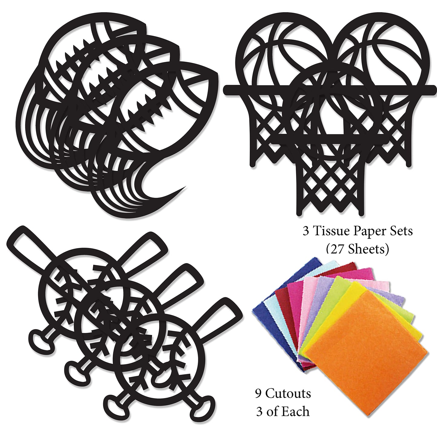 VHALE Suncatchers Craft Kit – Sport Theme (3 Sets, 9 Cutouts) with Tissue Papers