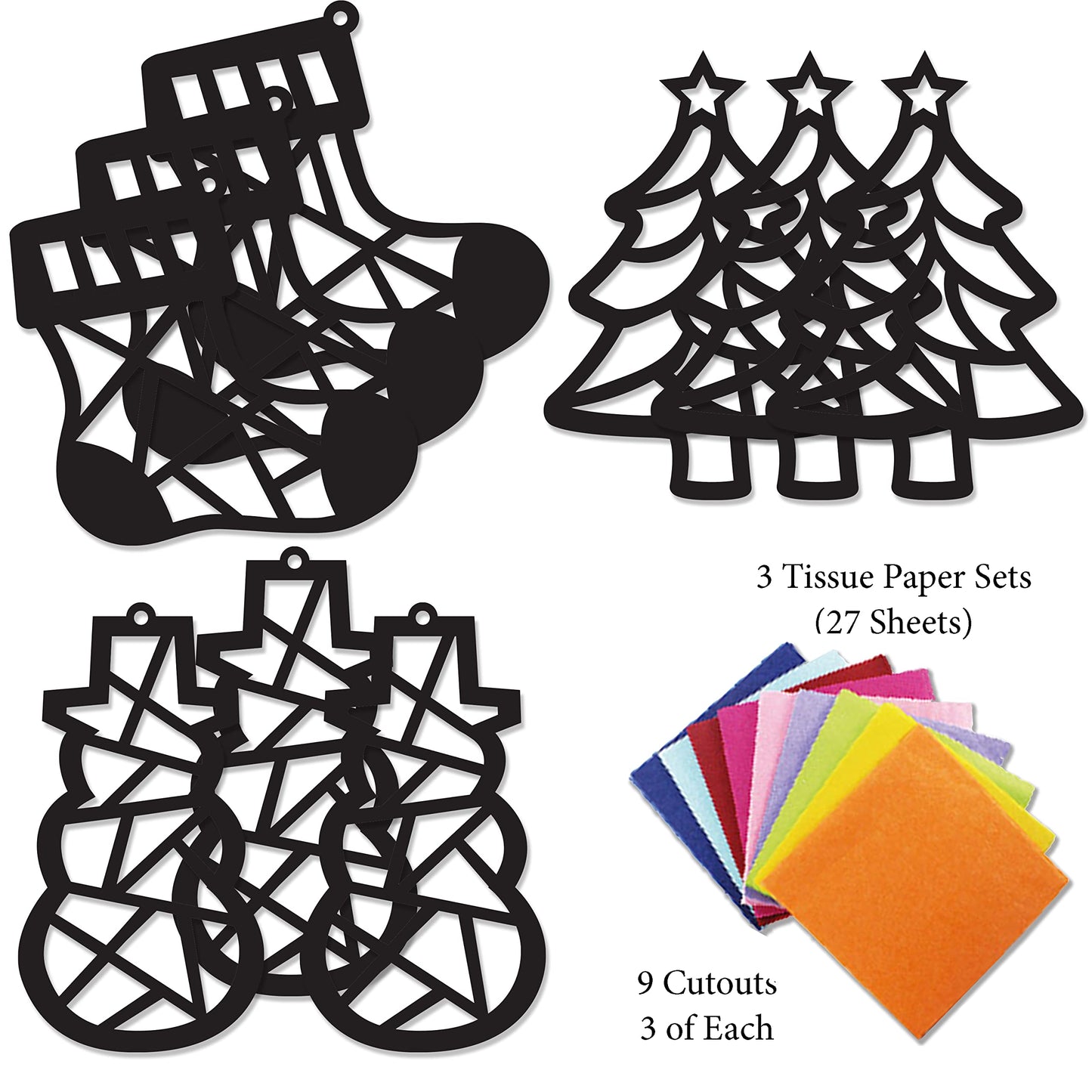 VHALE Suncatchers Craft 3 Sets — Christmas Window Art Kit with Tissue Papers