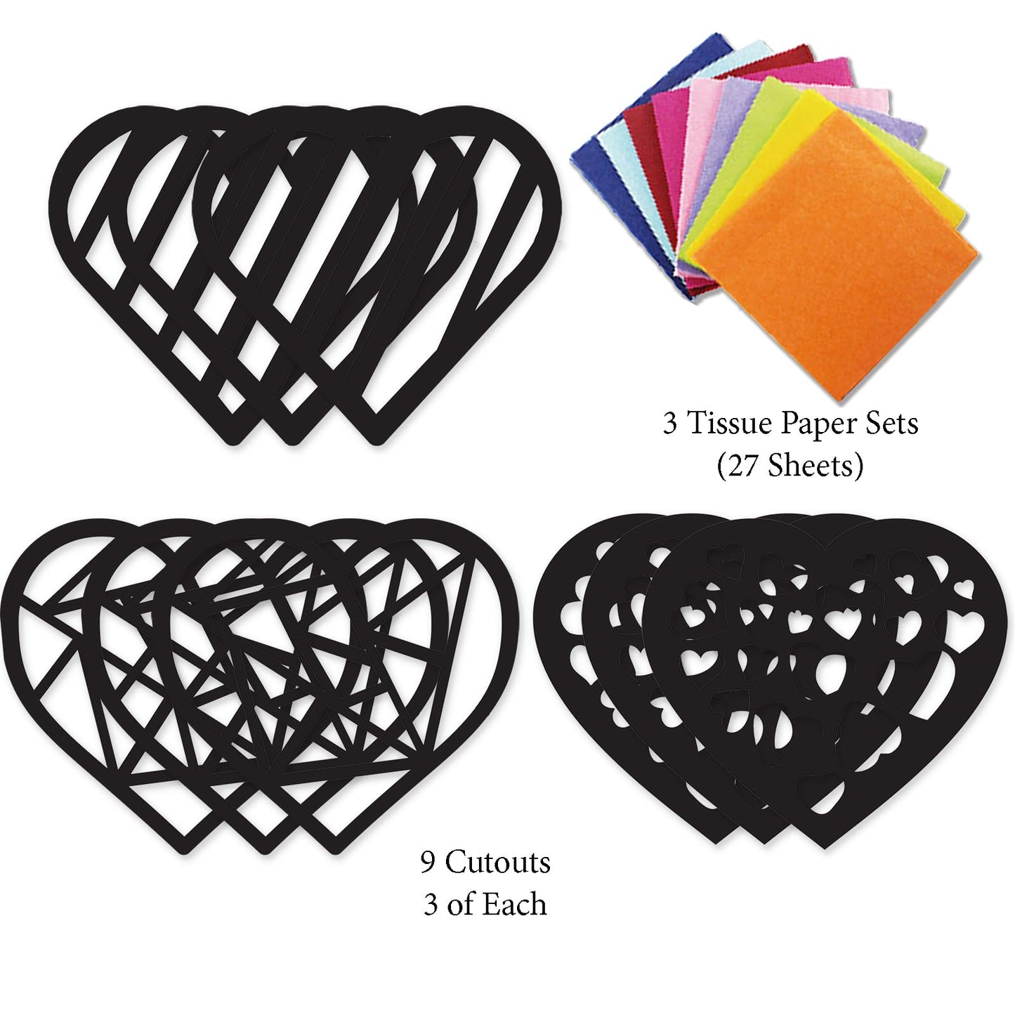 VHALE Suncatchers Craft Kit – 3 Sets (9 Heart Cutouts) with Color Tissue Paper