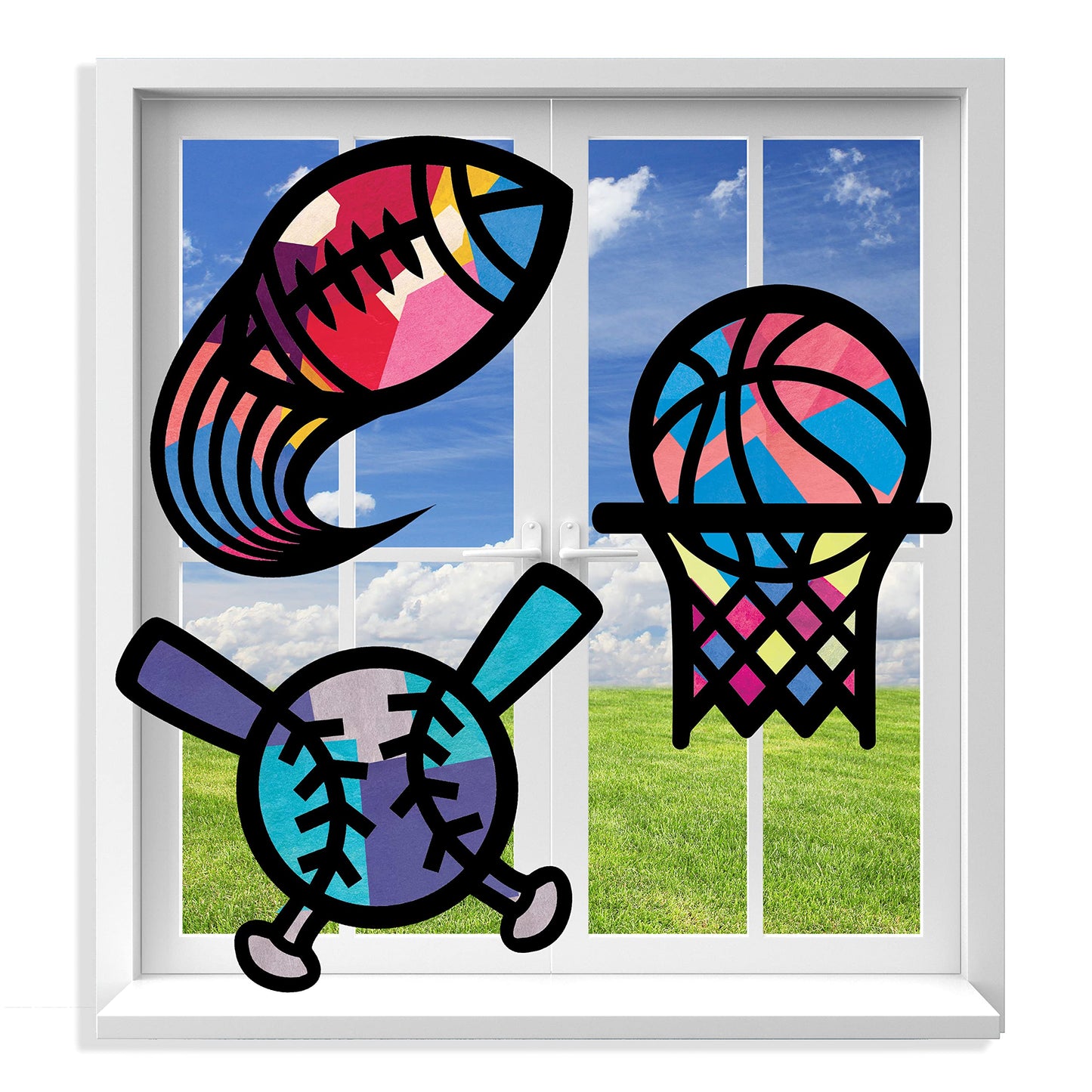 VHALE Suncatchers Craft Kit – Sport Theme (3 Sets, 9 Cutouts) with Tissue Papers