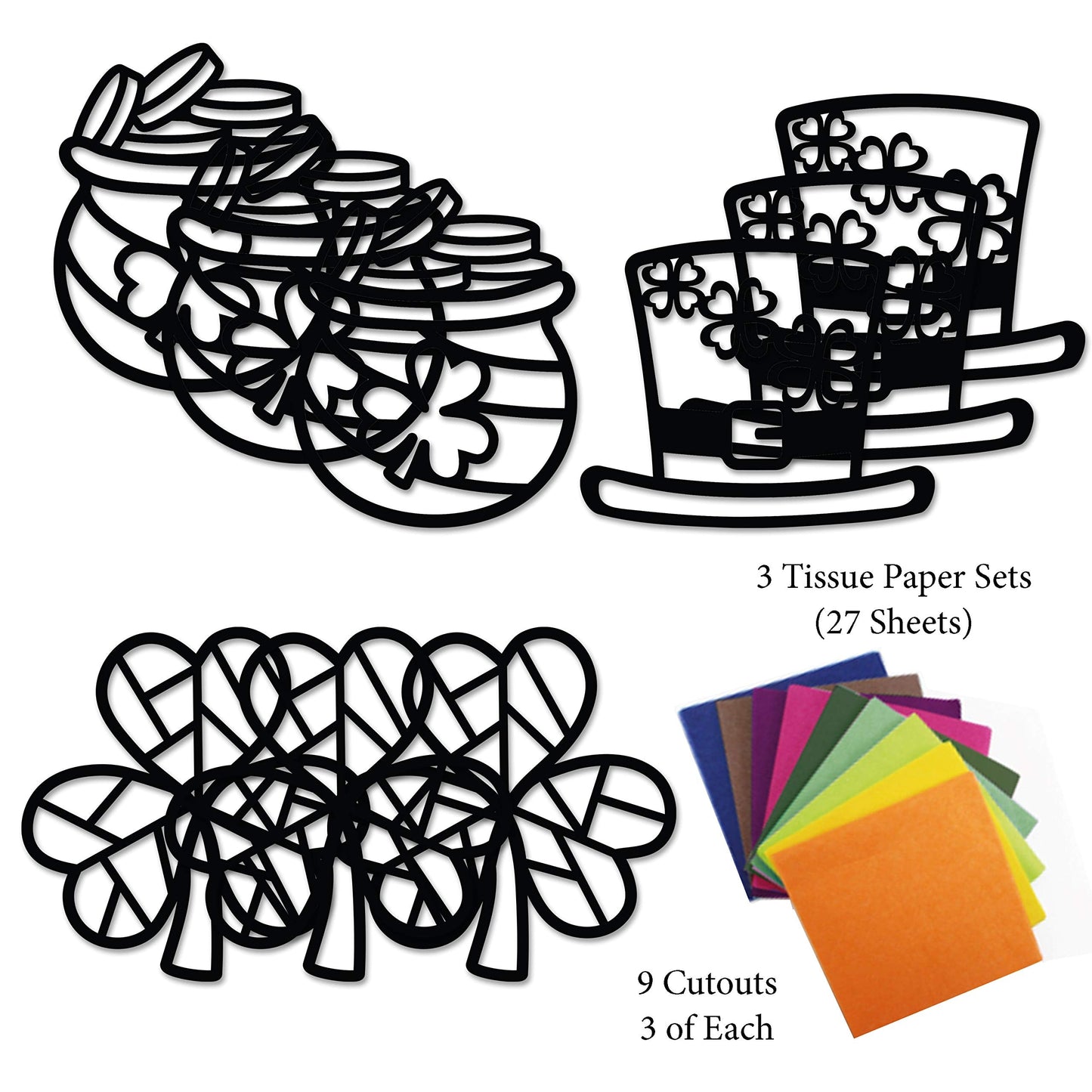 VHALE Suncatchers Craft 3 Sets with Tissue Paper – St. Patrick's Day Window Art Kit