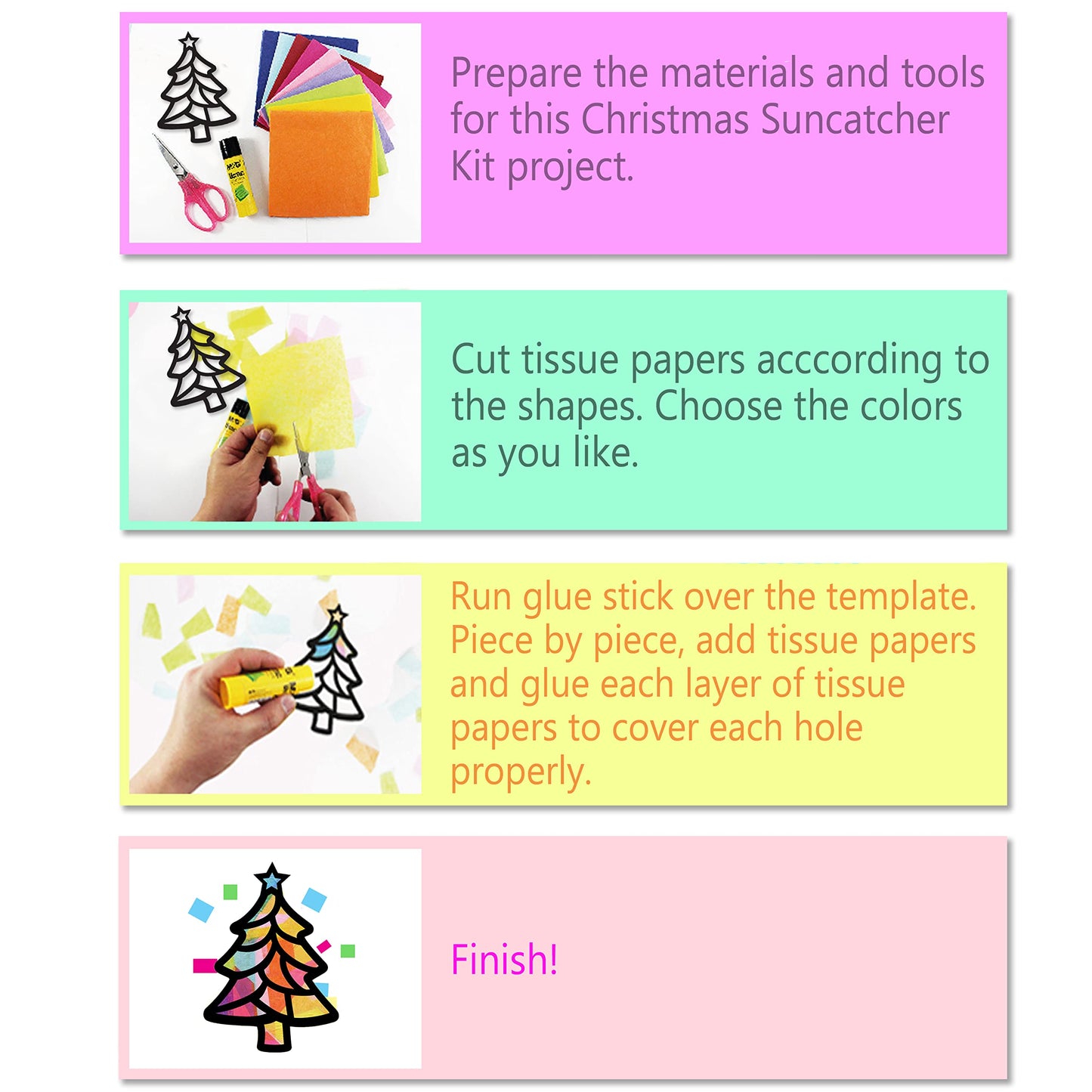 VHALE Suncatchers Craft 3 Sets — Christmas Window Art Kit with Tissue Papers