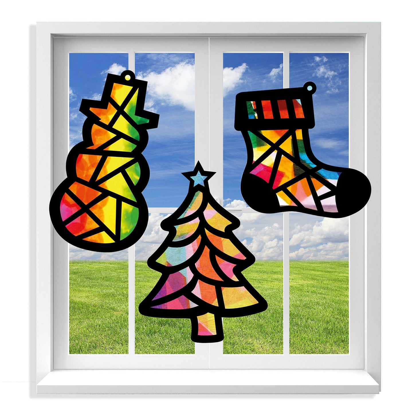 VHALE Suncatchers Craft 3 Sets — Christmas Window Art Kit with Tissue Papers