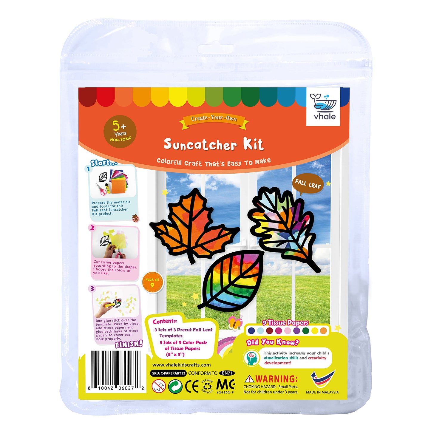 VHALE Suncatchers Craft Kit — 3 Sets (9 Cutouts) Fall Leaf Sun Catchers