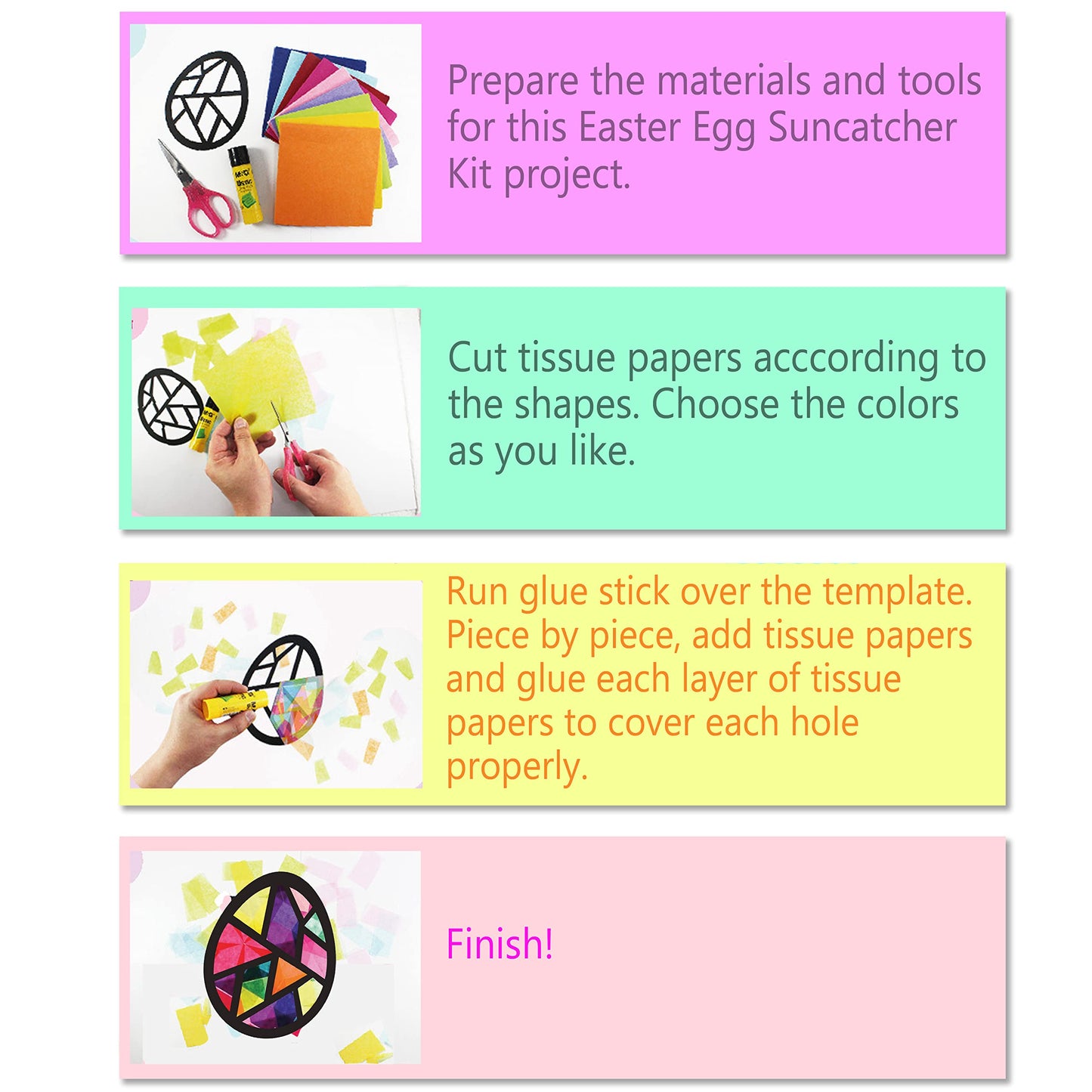 VHALE Suncatchers Craft 3 Sets (9 Cutouts) – Easter Egg Window Art Kit