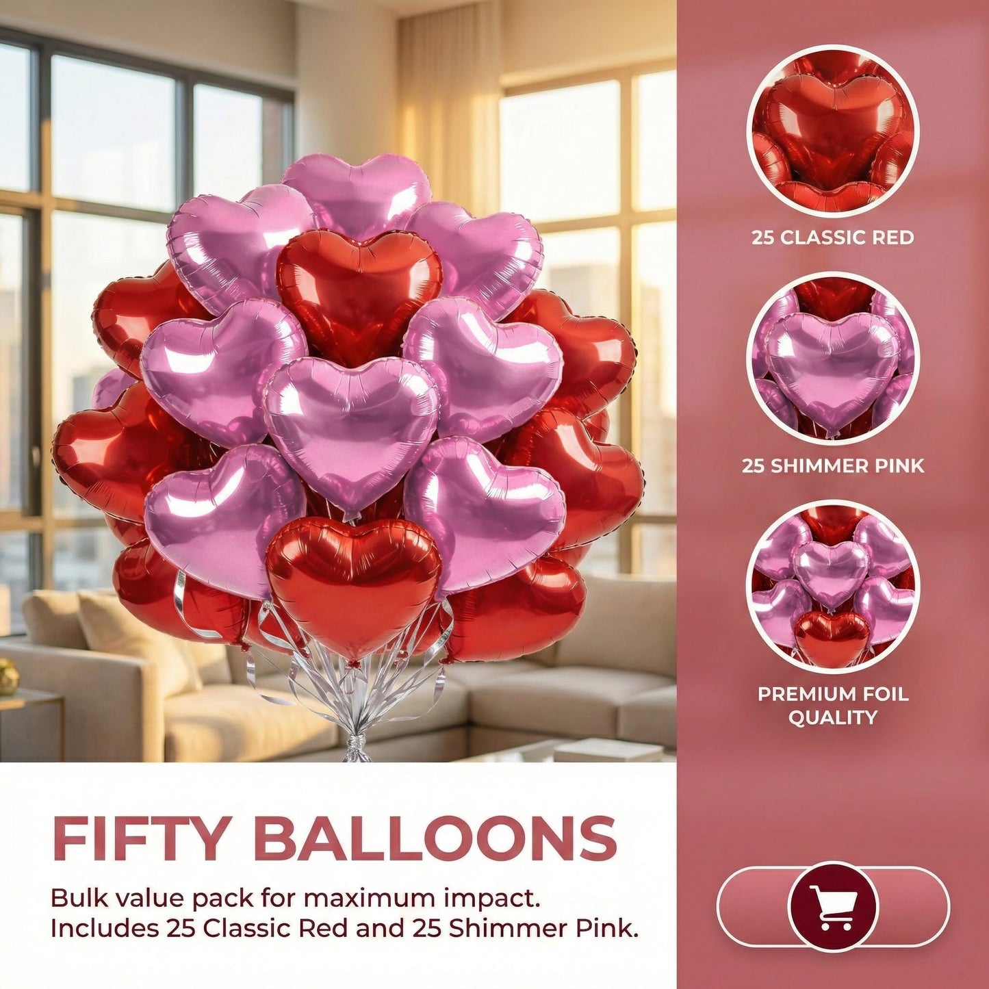 Viaecone 30-Piece 18-Inch Red & Pink Heart Balloons – Helium-Ready Party Decor