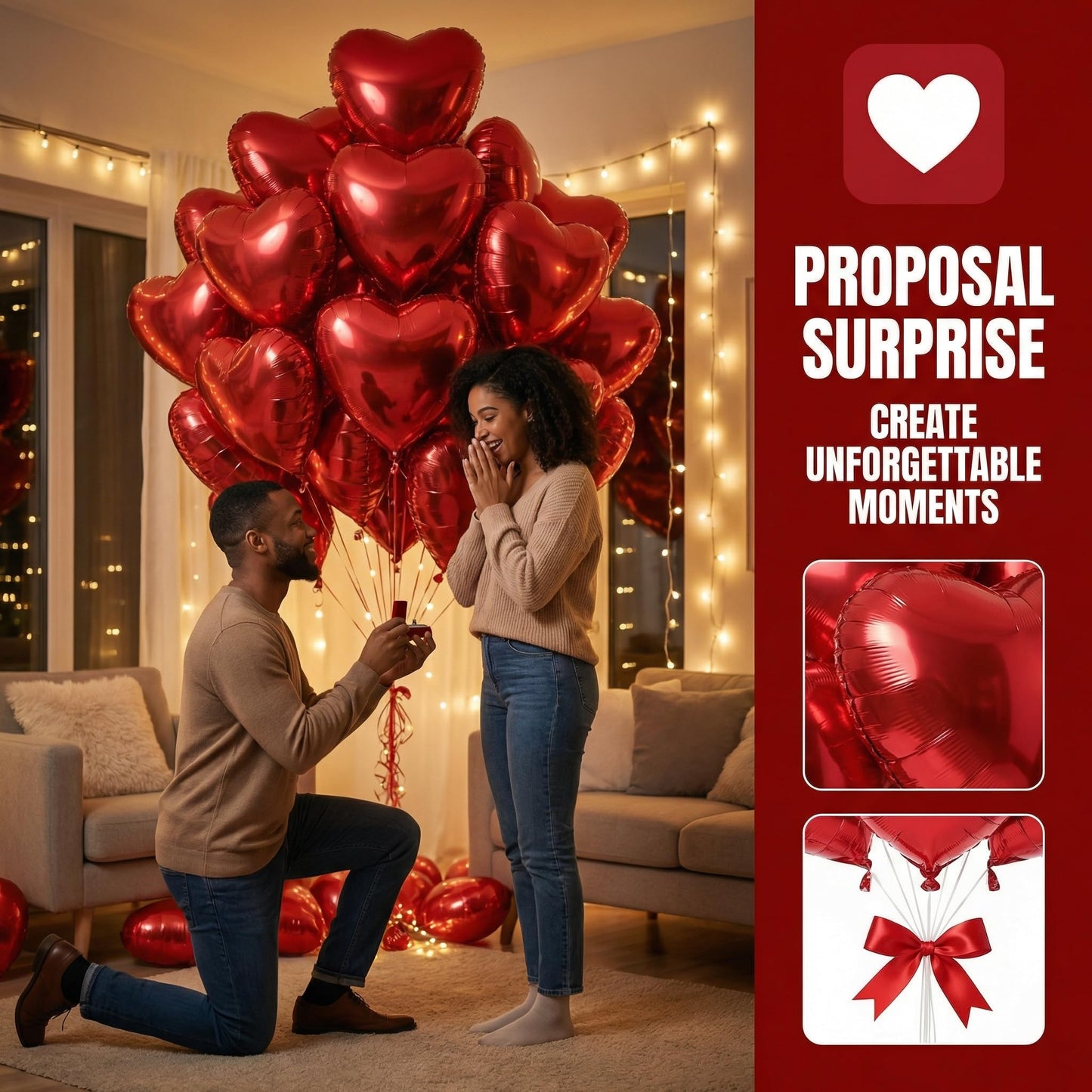 Viaecone 50-Pack 18-Inch Red Heart Foil Balloons – Helium-Ready Party Decorations