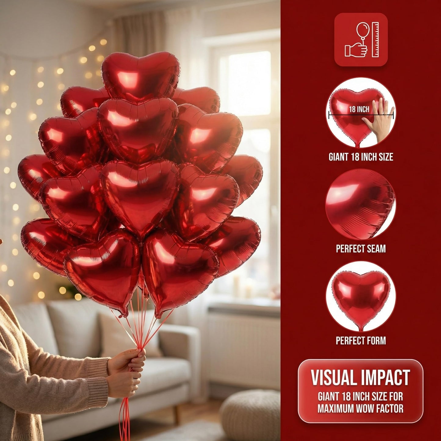 Viaecone 50-Pack 18-Inch Red Heart Foil Balloons – Helium-Ready Party Decorations