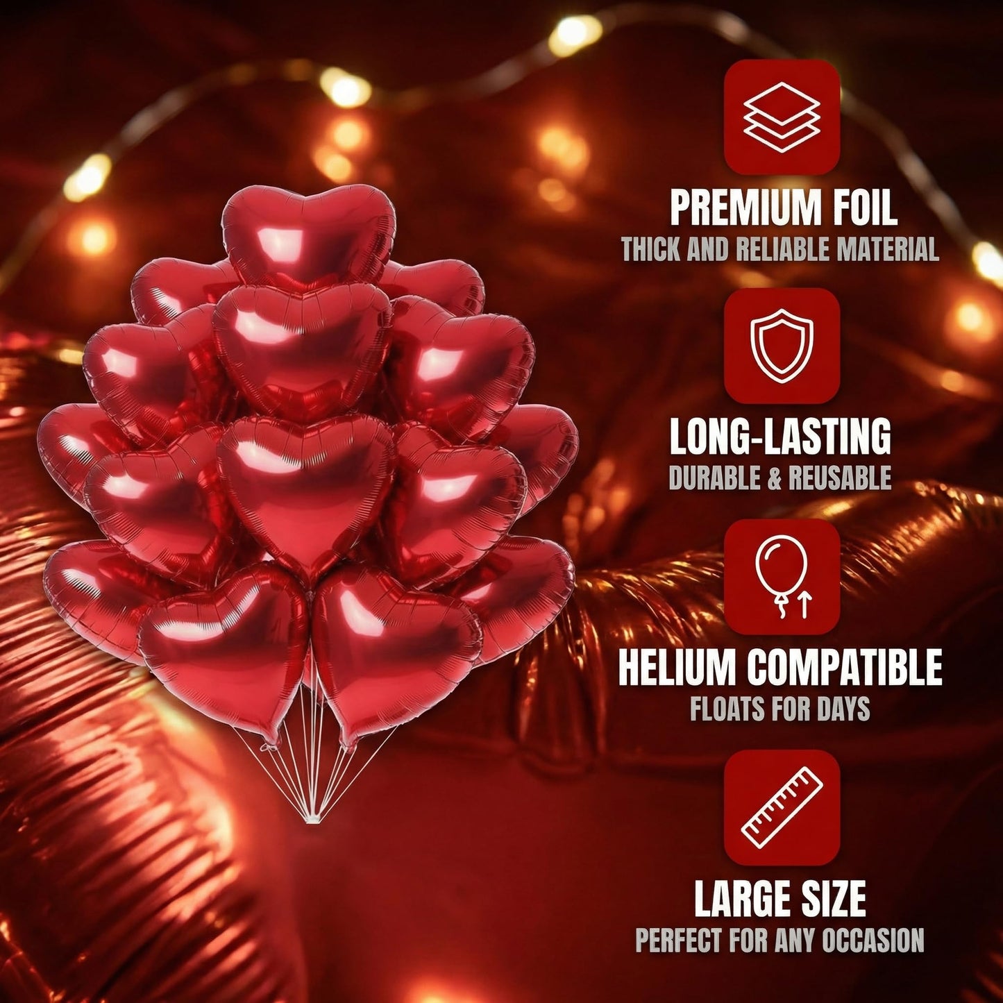 Viaecone 50-Pack 18-Inch Red Heart Foil Balloons – Helium-Ready Party Decorations