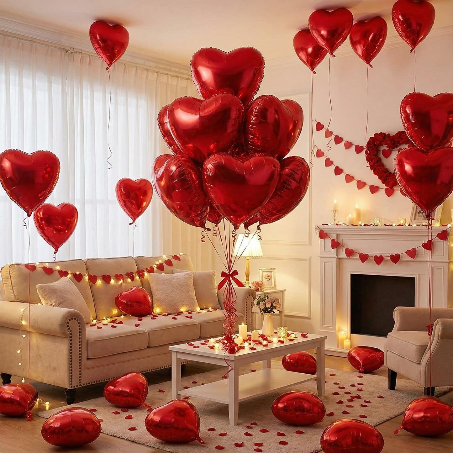 Viaecone 50-Pack 18-Inch Red Heart Foil Balloons – Helium-Ready Party Decorations