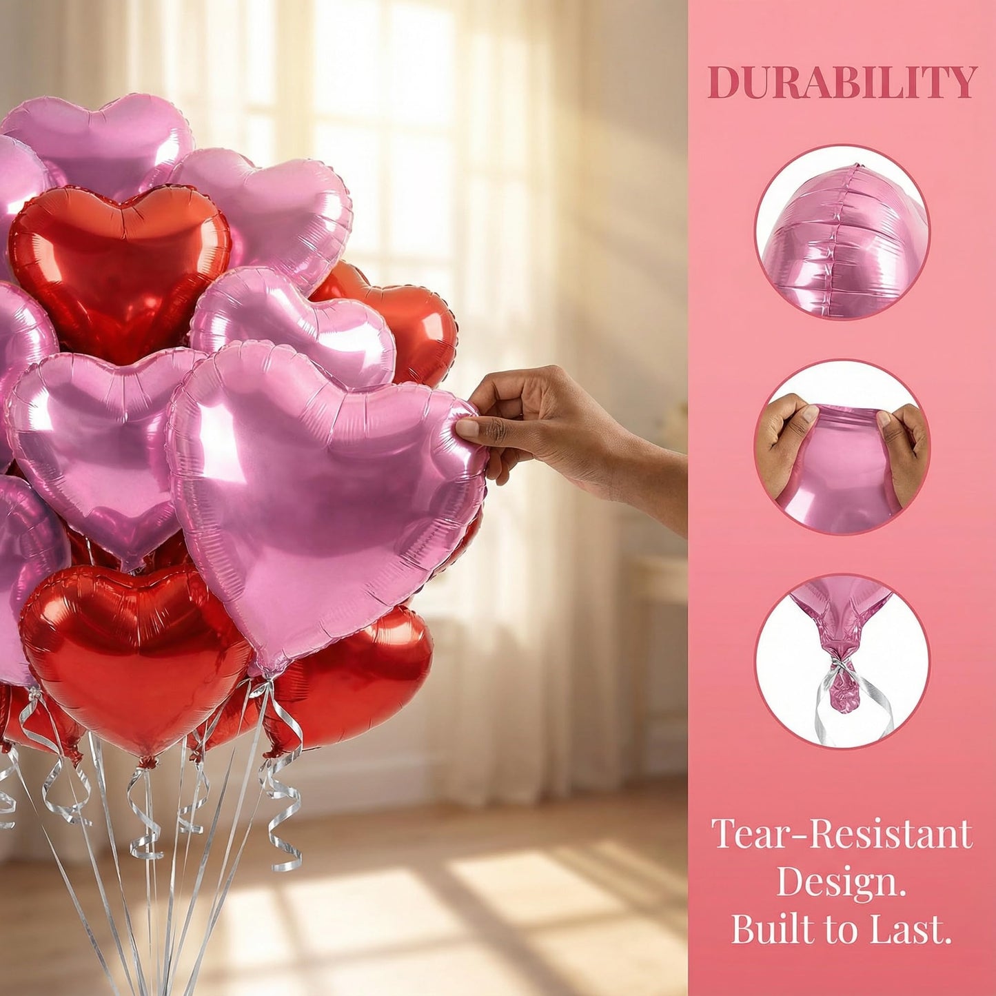 Viaecone 30-Piece 18-Inch Red & Pink Heart Balloons – Helium-Ready Party Decor