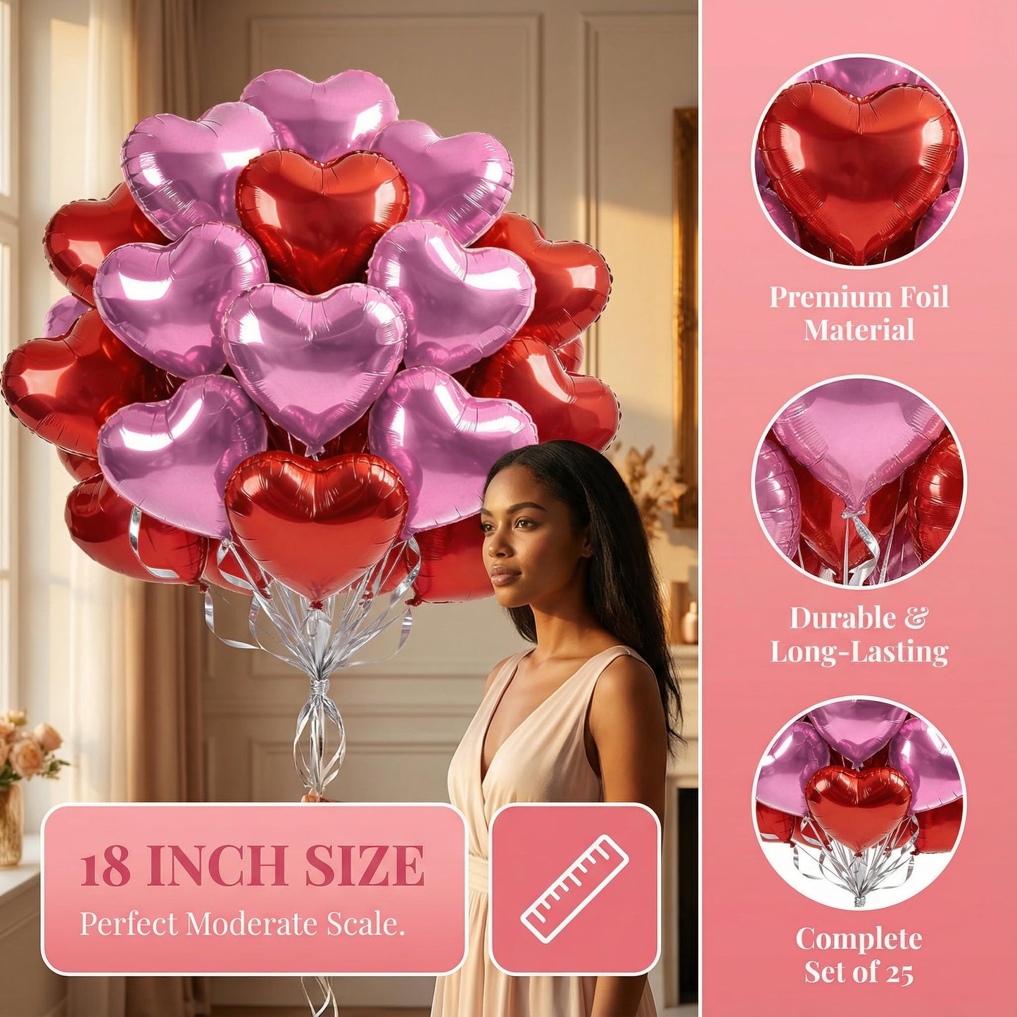 Viaecone 30-Piece 18-Inch Red & Pink Heart Balloons – Helium-Ready Party Decor