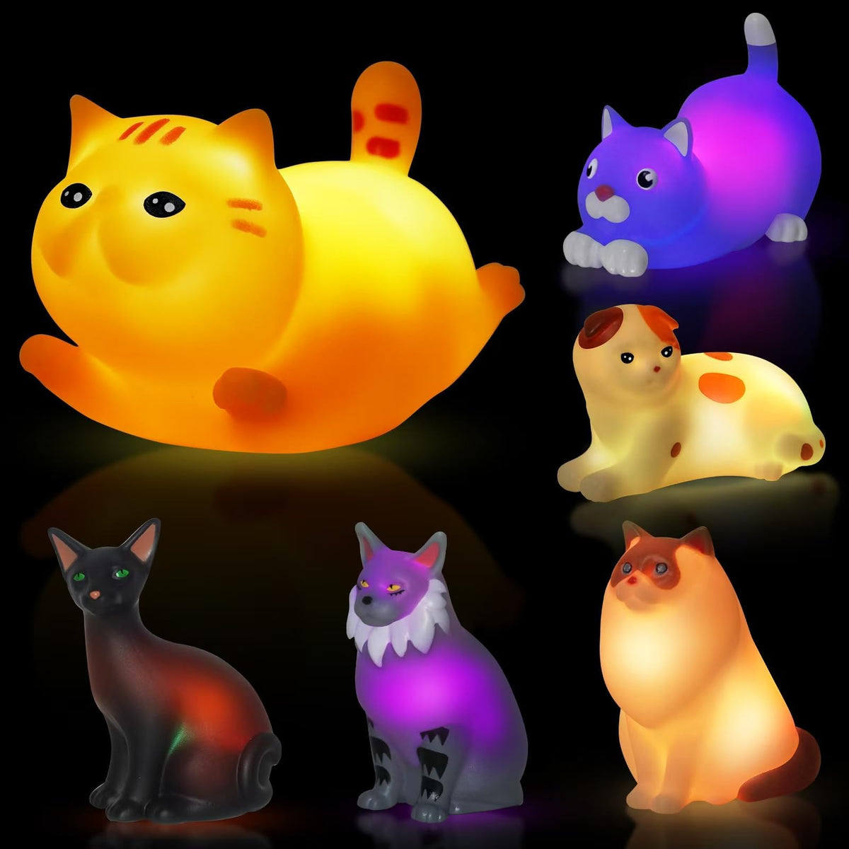 VIBOYLAR Light-Up Cat Bath Toys – 6-Piece Glow Bath Set for Toddlers 1–3