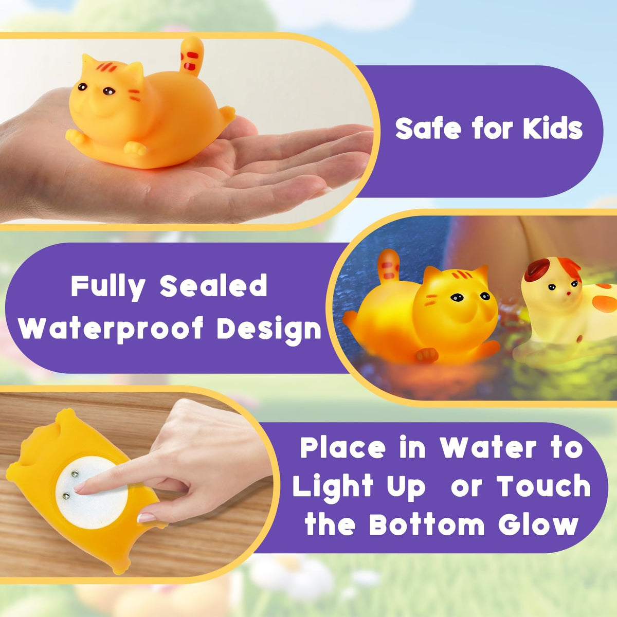 VIBOYLAR Light-Up Cat Bath Toys – 6-Piece Glow Bath Set for Toddlers 1–3