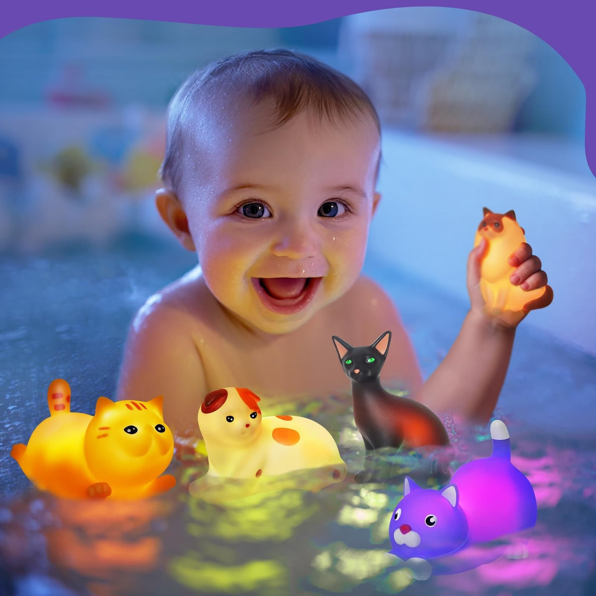 VIBOYLAR Light-Up Cat Bath Toys – 6-Piece Glow Bath Set for Toddlers 1–3