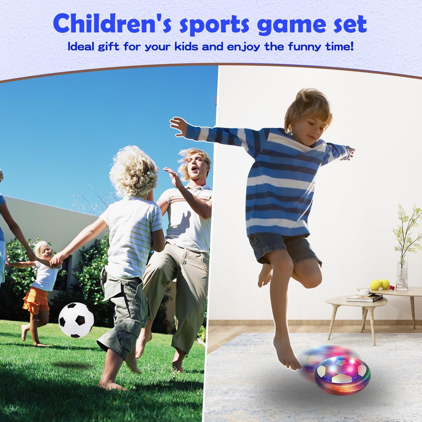 VIBZONFU Hover Soccer Ball – 2-in-1 LED Hover Toy for Kids (Indoor/Outdoor)