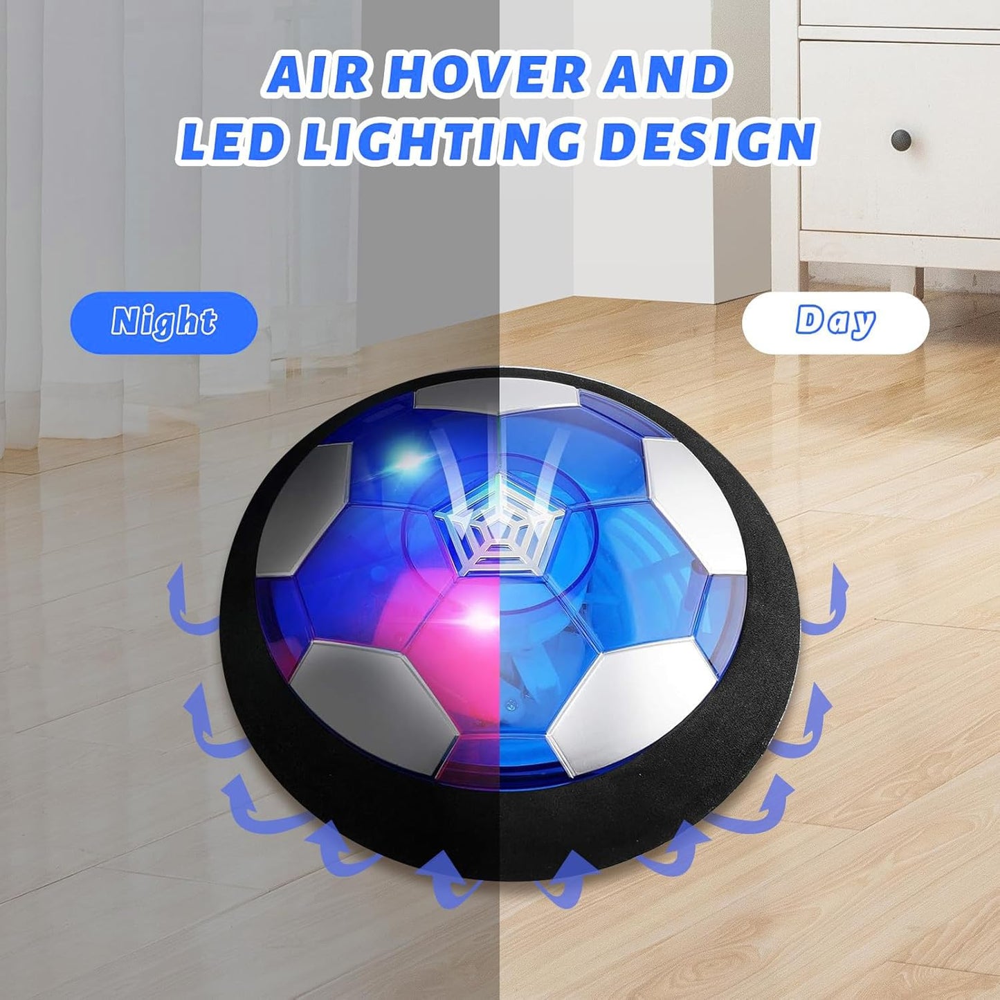 VIBZONFU Hover Soccer Ball – 2-in-1 LED Hover Toy for Kids (Indoor/Outdoor)
