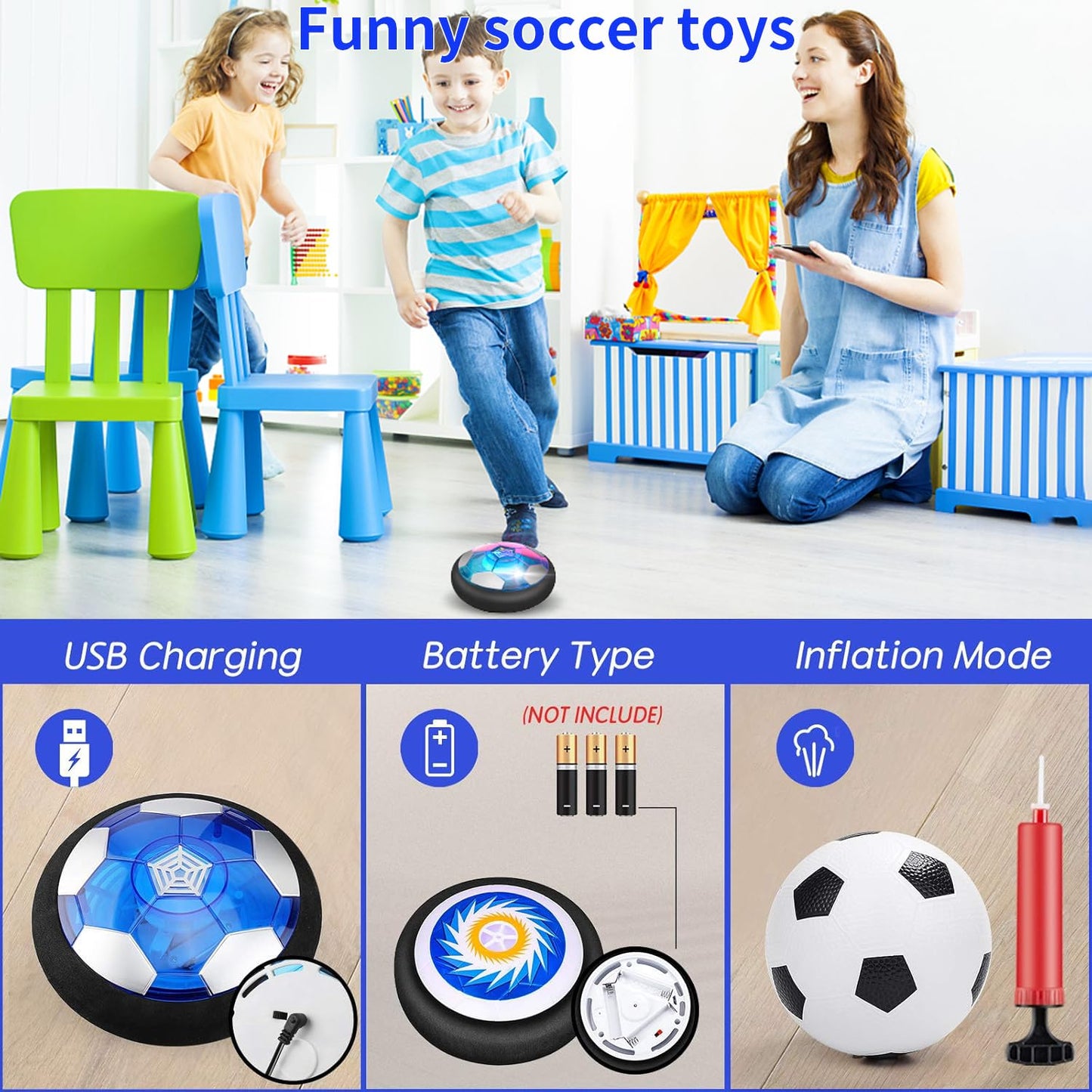 VIBZONFU Hover Soccer Ball – 2-in-1 LED Hover Toy for Kids (Indoor/Outdoor)