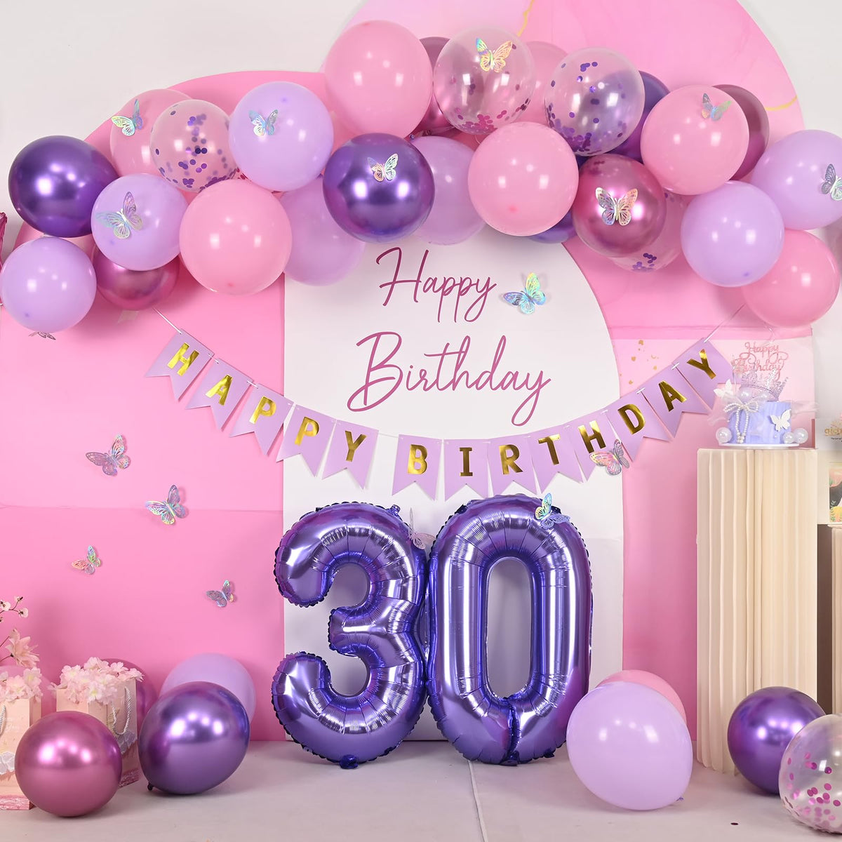 Vibzox 30th Birthday Decorations for Her - Pink & Purple Butterfly Party Kit