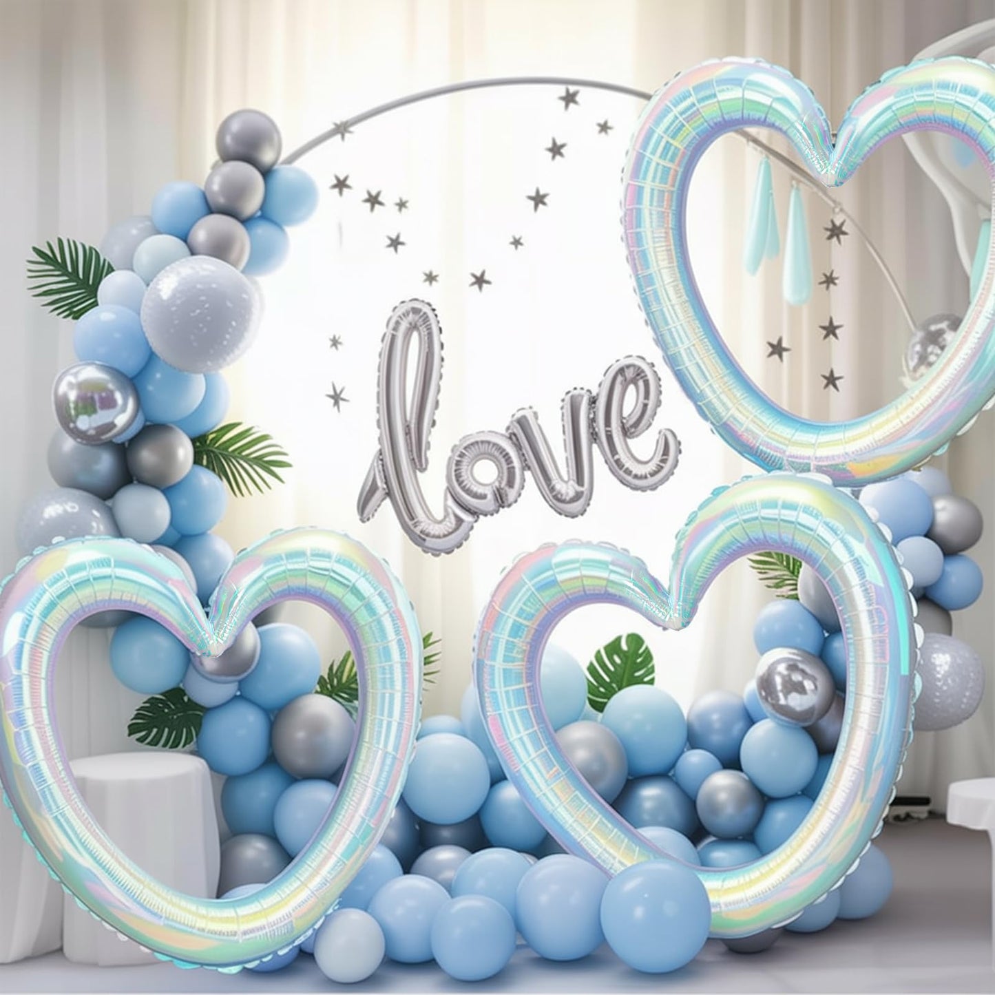 Vibzox Iridescent 40in Heart Balloons | 3-Pack Hollow-Out Foil for Weddings & Celebrations