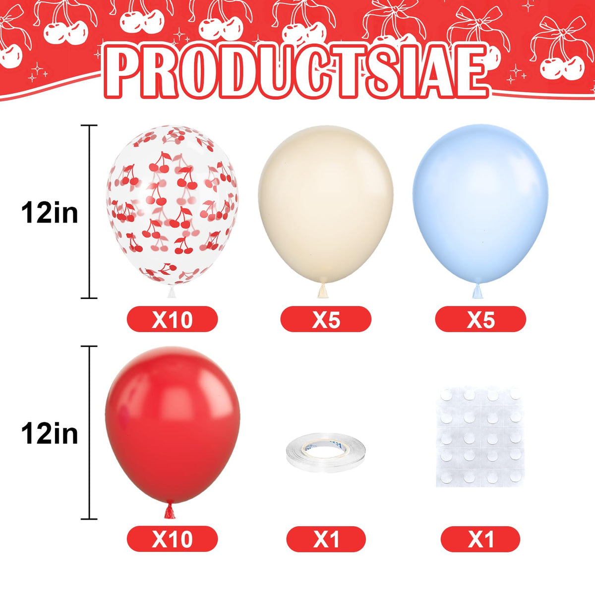 Vibzox Cherry Print Balloons – 30 Pcs, 12-Inch Clear Red & Blue Party Balloons