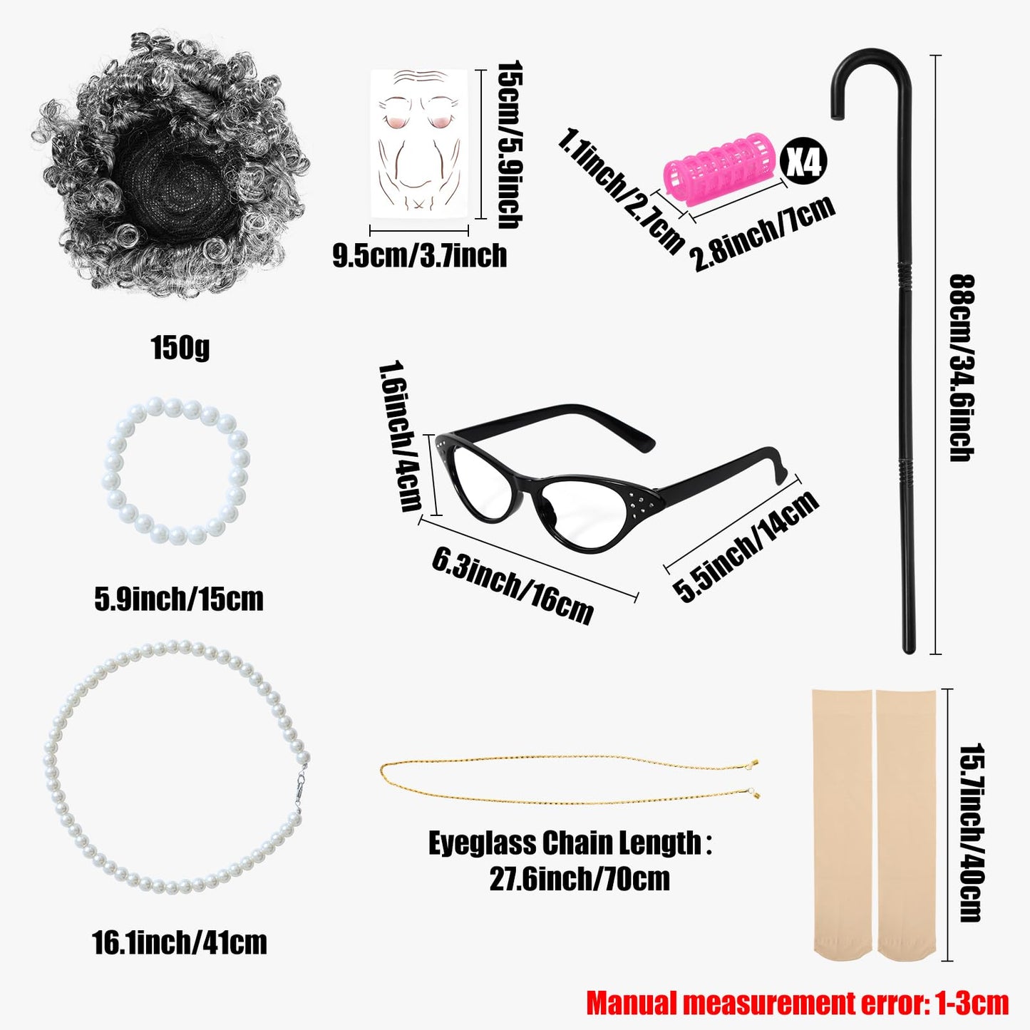 VICAMB 13-Piece 100 Days of School Old Lady Costume for Girls – Granny Dress & Accessories