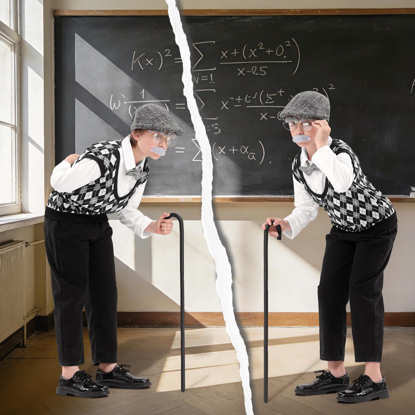 VICAMB Old Man Costume for Kids – 100th Day of School Outfit with Hat, Glasses & Accessories