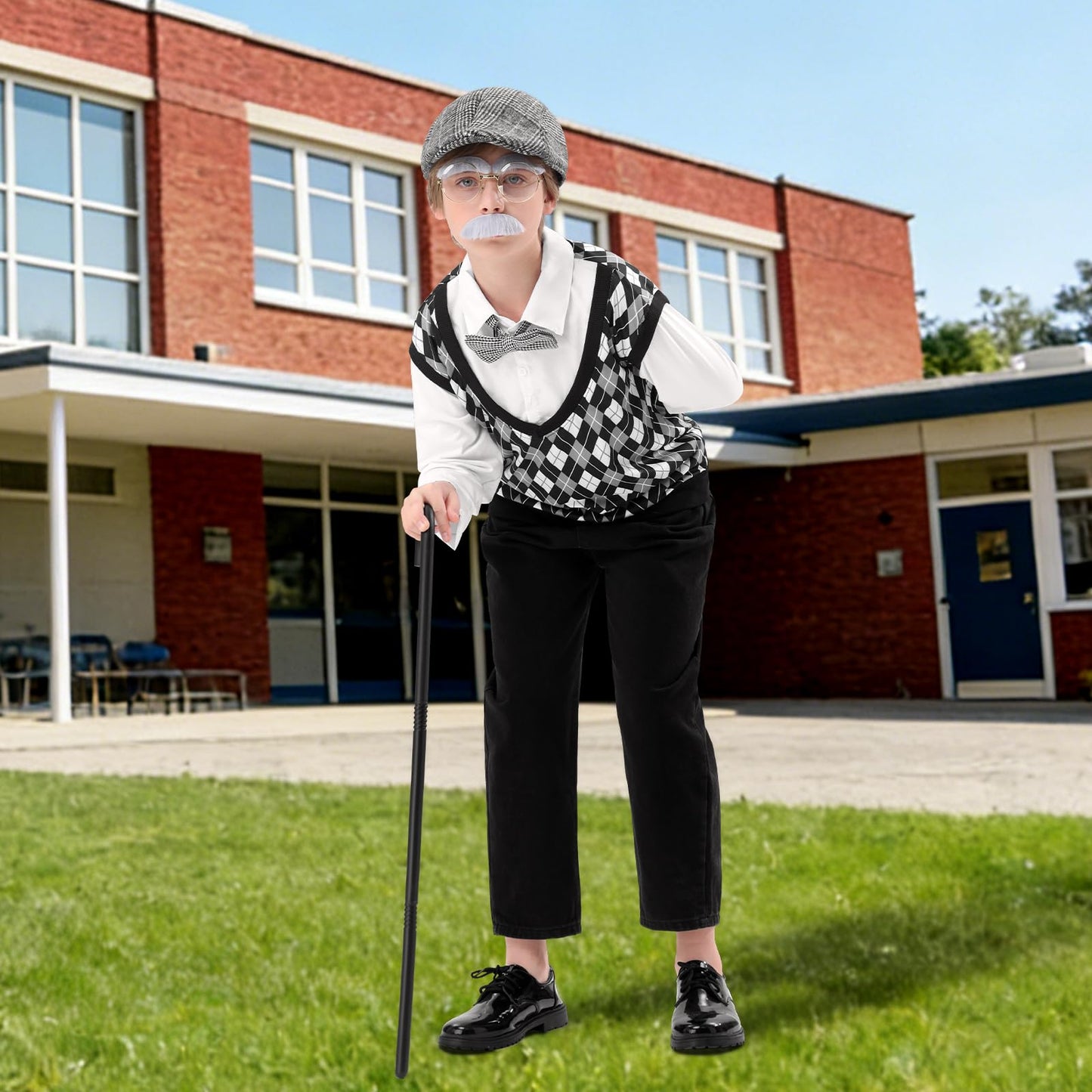 VICAMB Old Man Costume for Kids – 100th Day of School Outfit with Hat, Glasses & Accessories