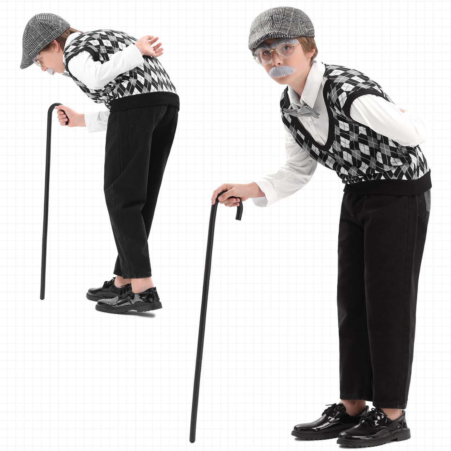 VICAMB Old Man Costume for Kids – 100th Day of School Outfit with Hat, Glasses & Accessories