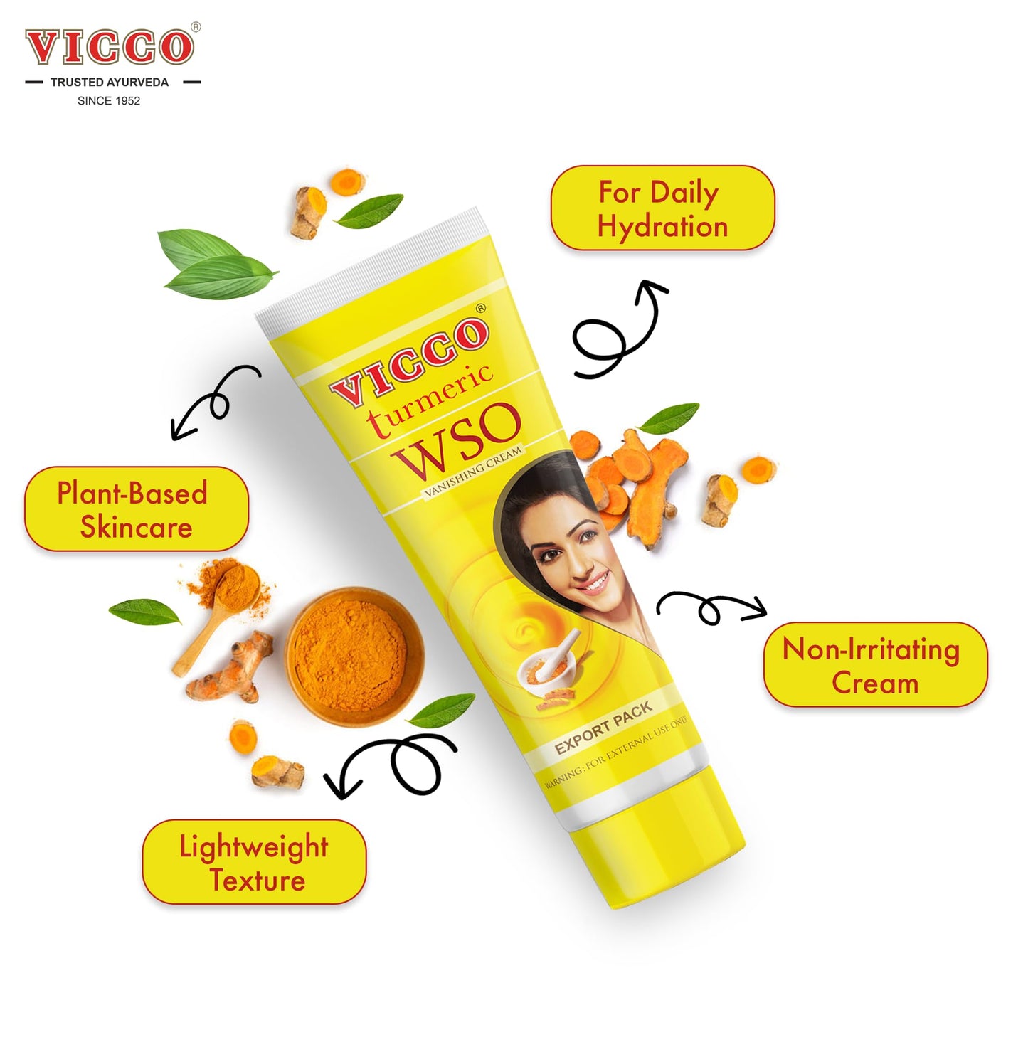 Vicco Turmeric WSO Face Moisturizer Cream – 3 Tubes, 70+ Years of Ayurveda, Vegan
