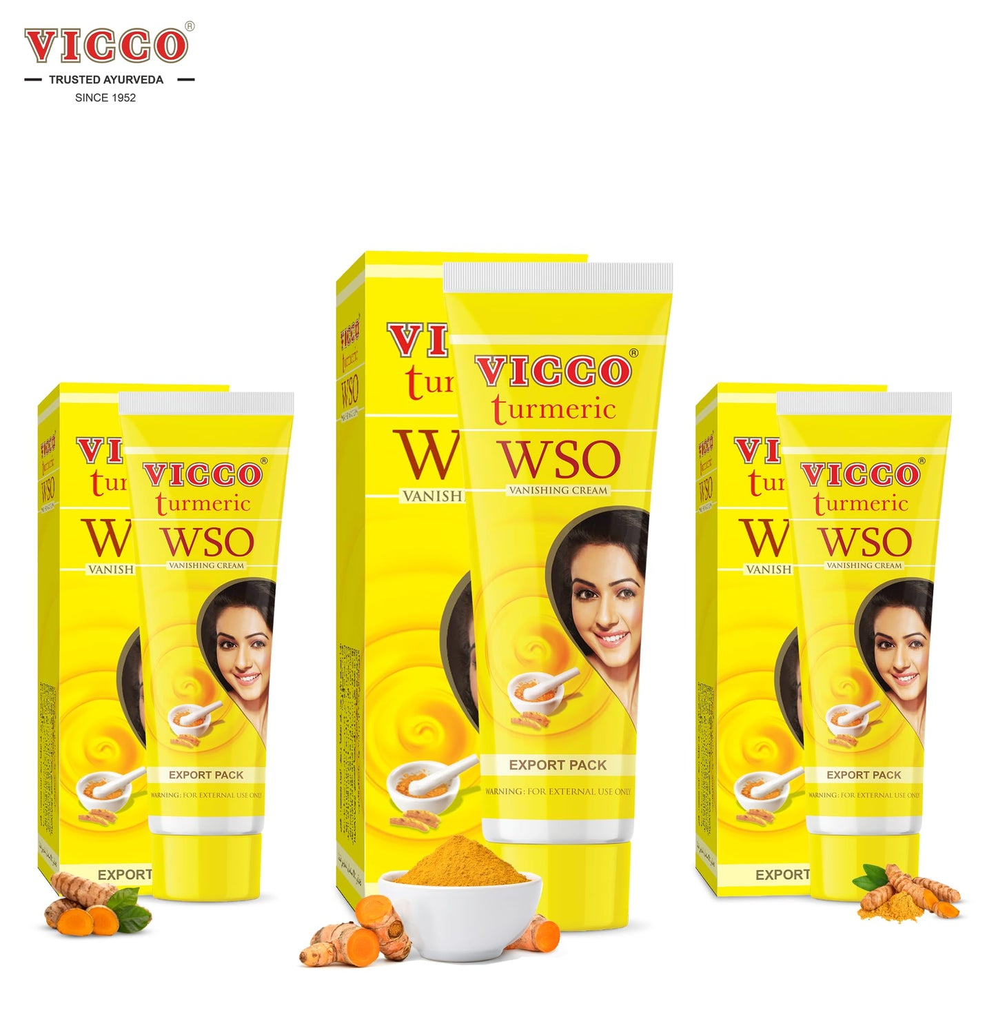 Vicco Turmeric WSO Face Moisturizer Cream – 3 Tubes, 70+ Years of Ayurveda, Vegan