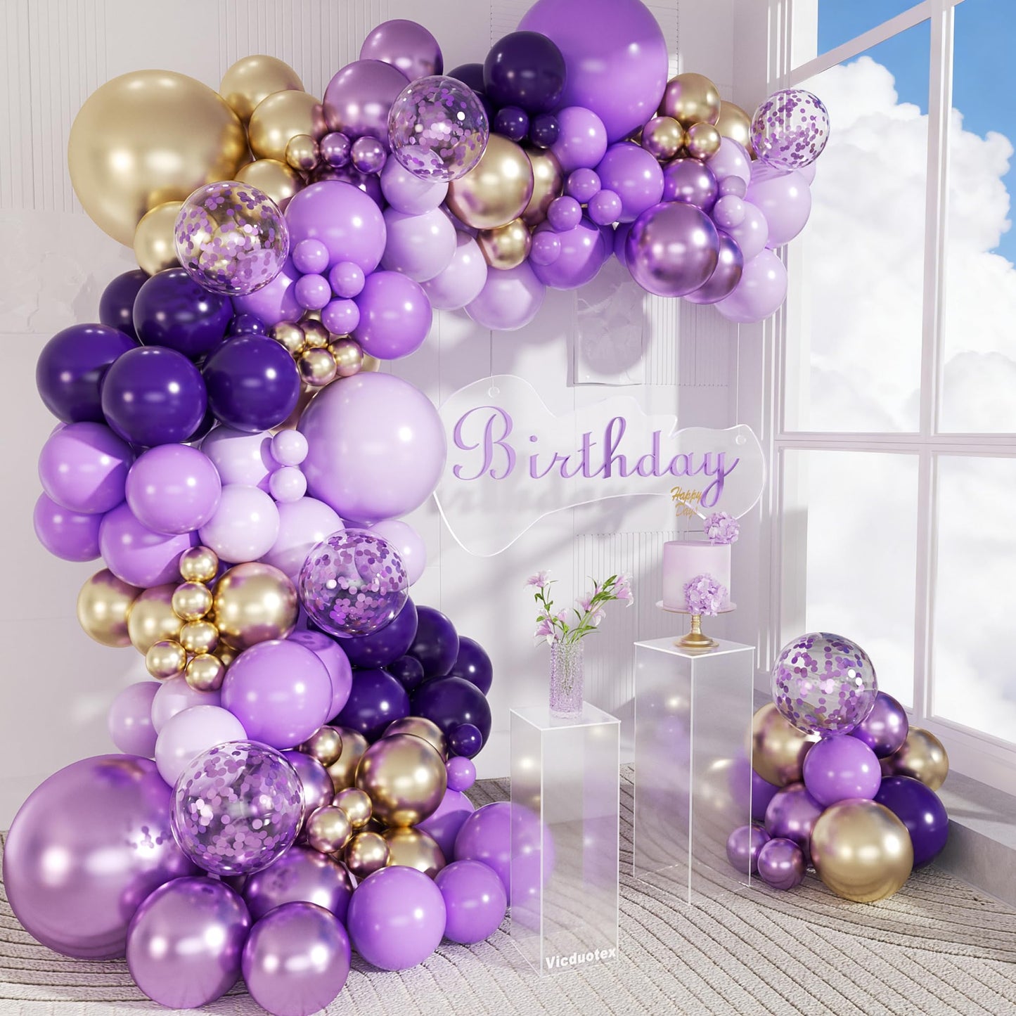 Vicduotex 147pcs Purple & Gold Balloon Arch Kit – Party Backdrop for Birthday & Wedding