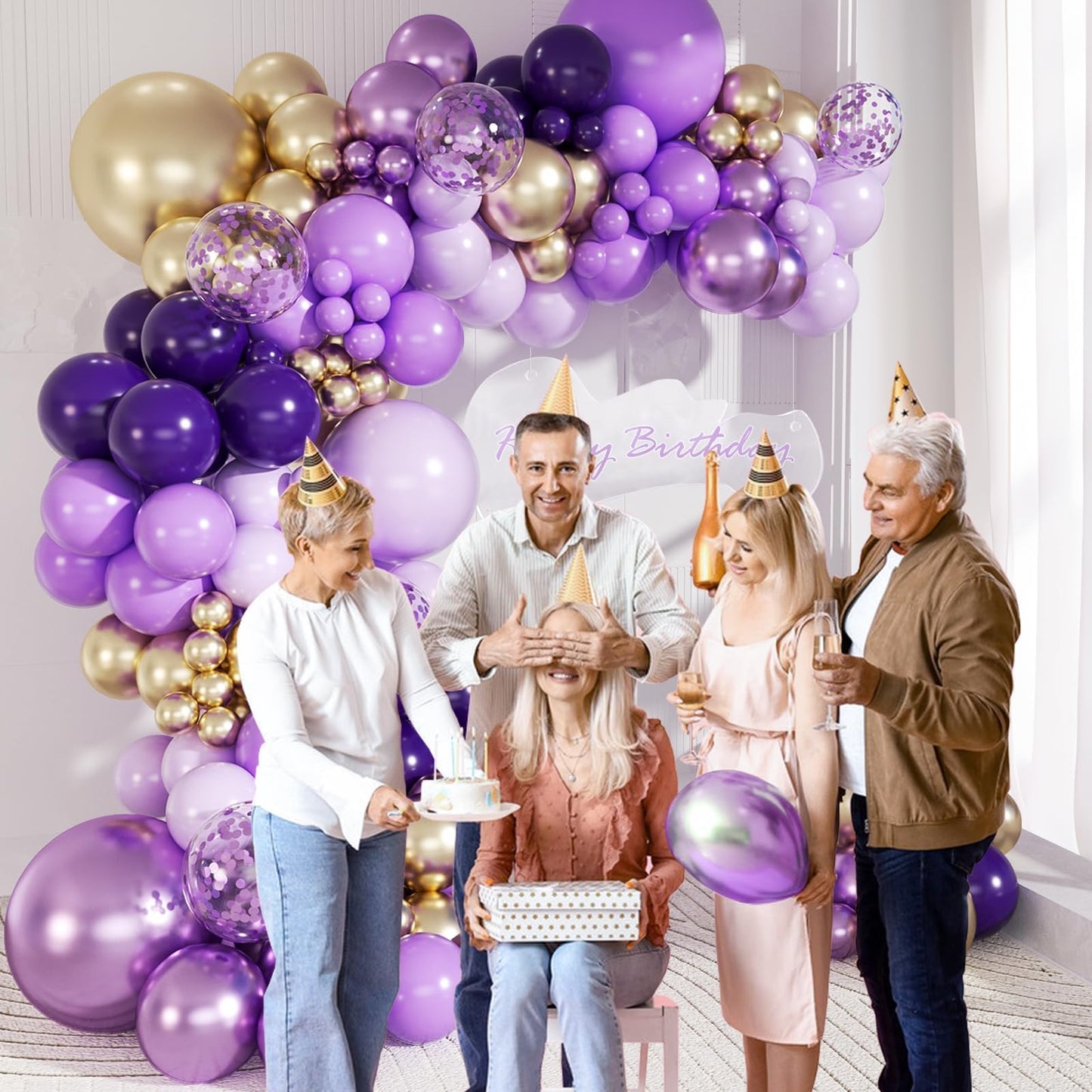Vicduotex 147pcs Purple & Gold Balloon Arch Kit – Party Backdrop for Birthday & Wedding
