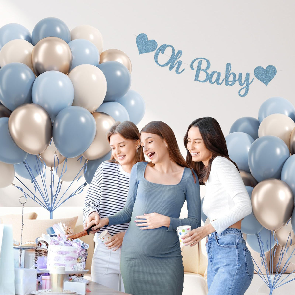 Vicduotex 60pcs Dusty Blue Balloons Kit – 12in Pastel Blue, Sand White & Gold for Weddings, Baby Showers, Gender Reveal